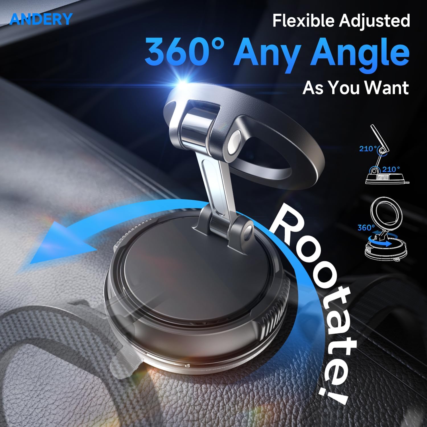 ANDERY Car Phone Holder for Magsafe [78+LBS Strongest Suction & 2400gf Magnetic] 360° Adjustable Car Phone Mount, Phone Holders for Your Car for iPhone 17-12 Pro Max TLus Air, Carbon Fiber