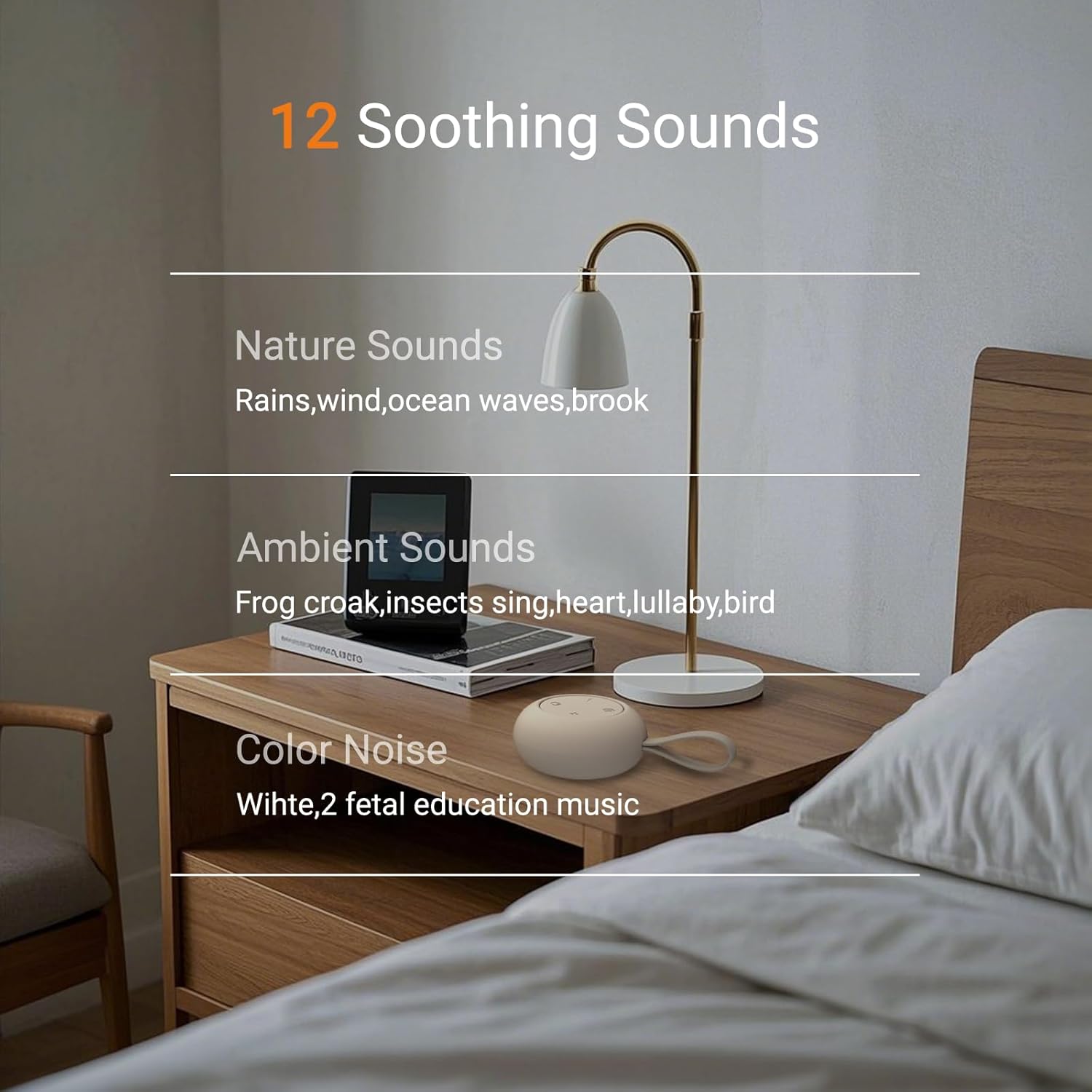 Portable Baby Sound Machine [White Noise for Babies Kids Adults][Timer Function][12 Soothing Sounds][Sleep Boombox] 15 Hours Battery Life, Travel,Registry,Gifts,Shower,Clips on Baby Stroller
