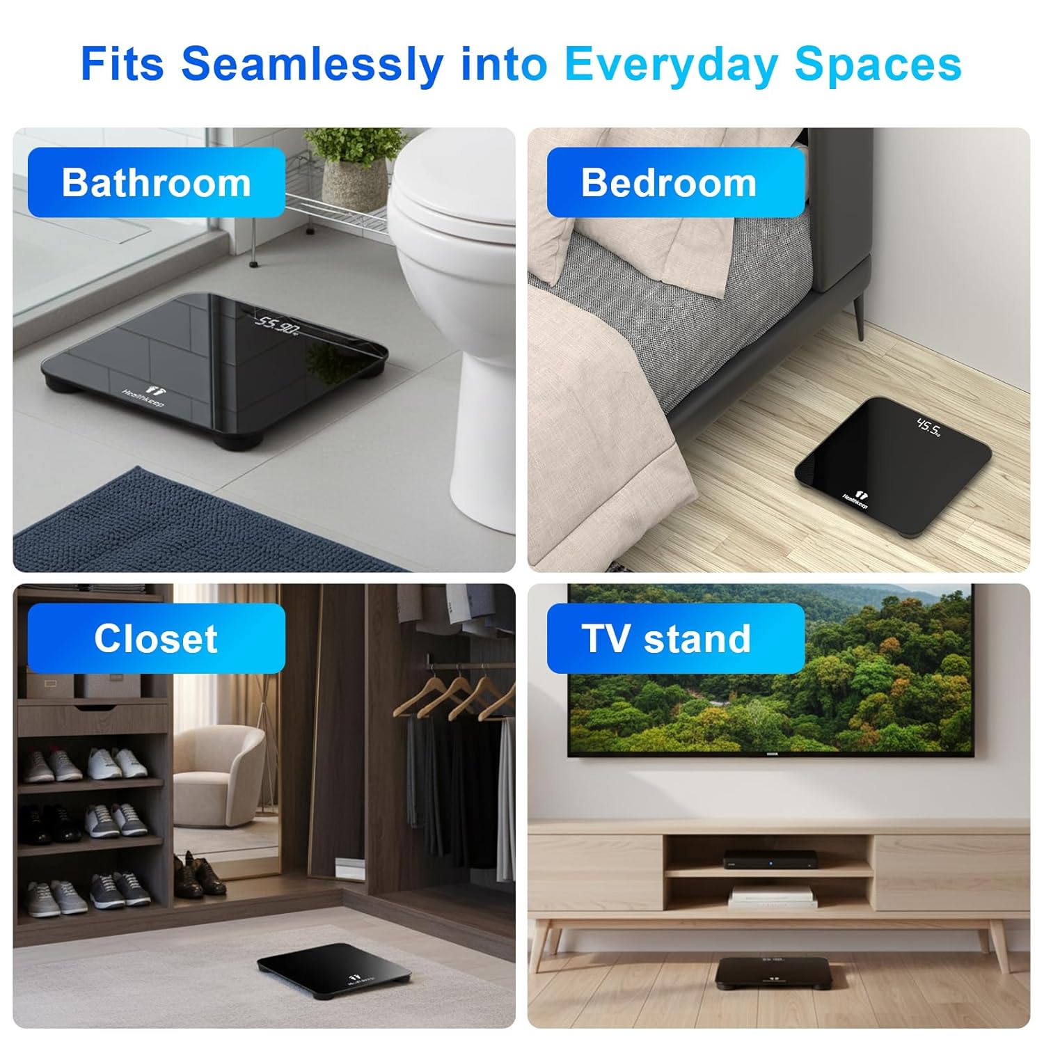 Digital Bathroom Scale for Body Weight: High-Precision 4-Sensor Accuracy, LED DisTLay, 400lb/180kg Capacity, Safe Rounded Corners, Batteries Included
