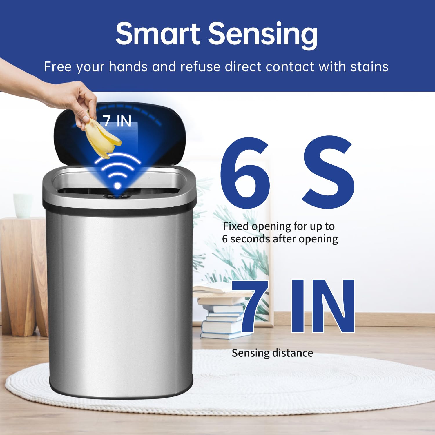 BestOffice | 13 Gallon Trash Can with Lid | Automatic Touchless Garbage Can | Odor Control | Modern Oval Design | Easy to Clean | Stainless Steel | Fits Any Kitchen, Bathroom, Office or Home