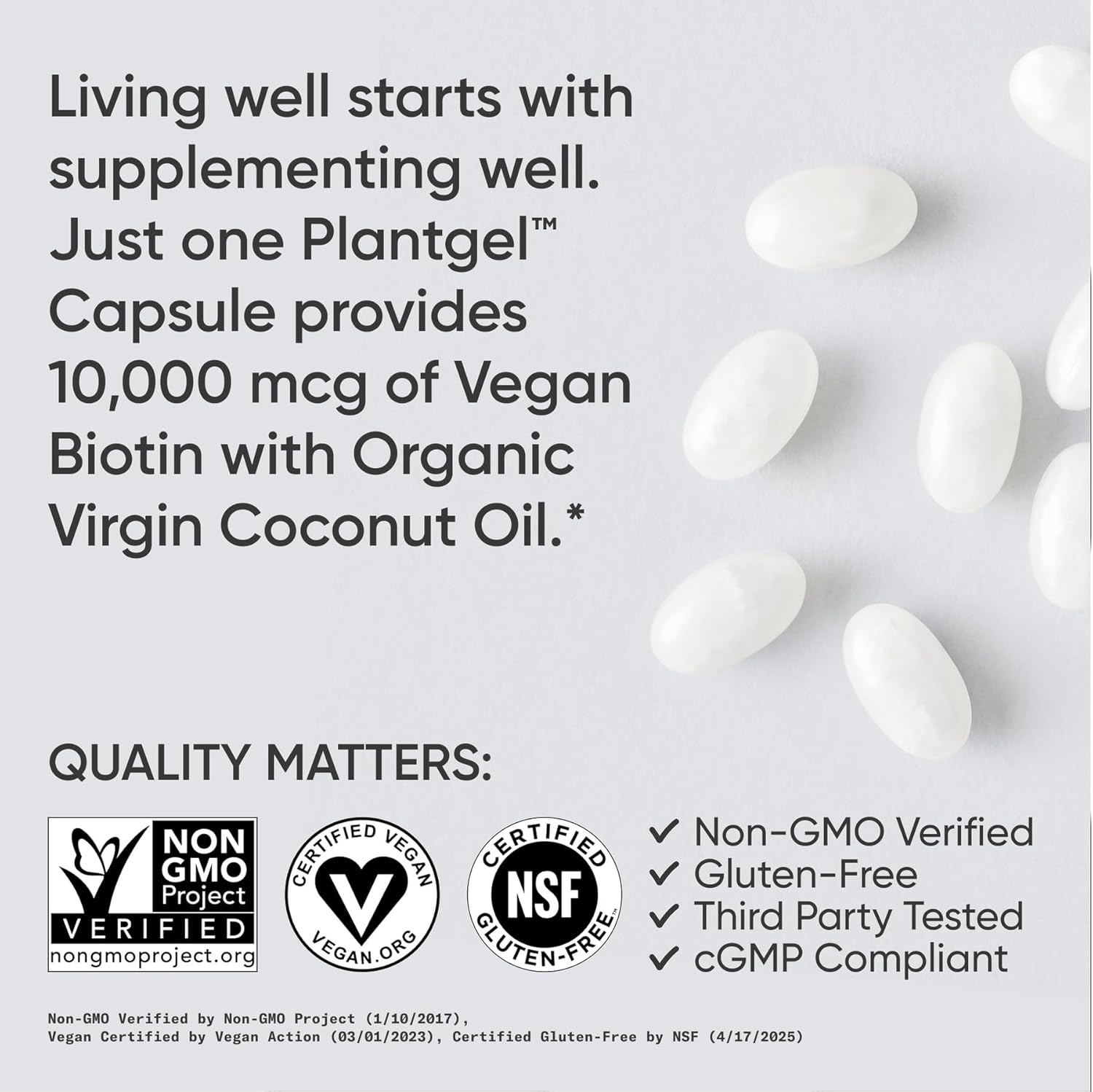 Sports Research® Biotin 10,000mcg with Organic Coconut Oil - Biotin (Vitamin B7) for Healthy Skin and Hair Support* - for Women and Men - Vegan, Non-GMO, Gluten & Soy-Free - 120 Veggie Softgels