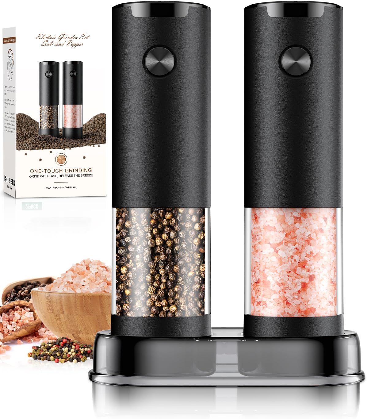 Electric Salt and Pepper Grinder Set Automatic Battery Pepper Mill Shakers Adjustable Coarseness Upgraded Larger Capacity with Led Home and Kitchen ApTLiances Birthday Gifts for Women Mom