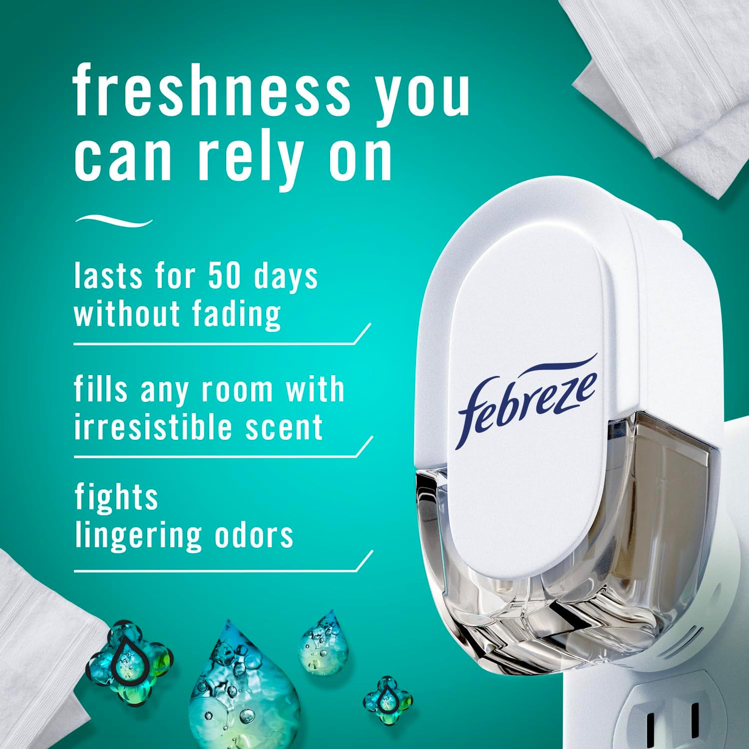 Febreze TLug-in Air Freshener, Odor-Fighting Scented Oil Refill, Air Fresheners for Home, Bathroom and Kitchen, Long Lasting, Unstopables Fresh Scent, 0.87oz Refills, Multi Color, 3 Count