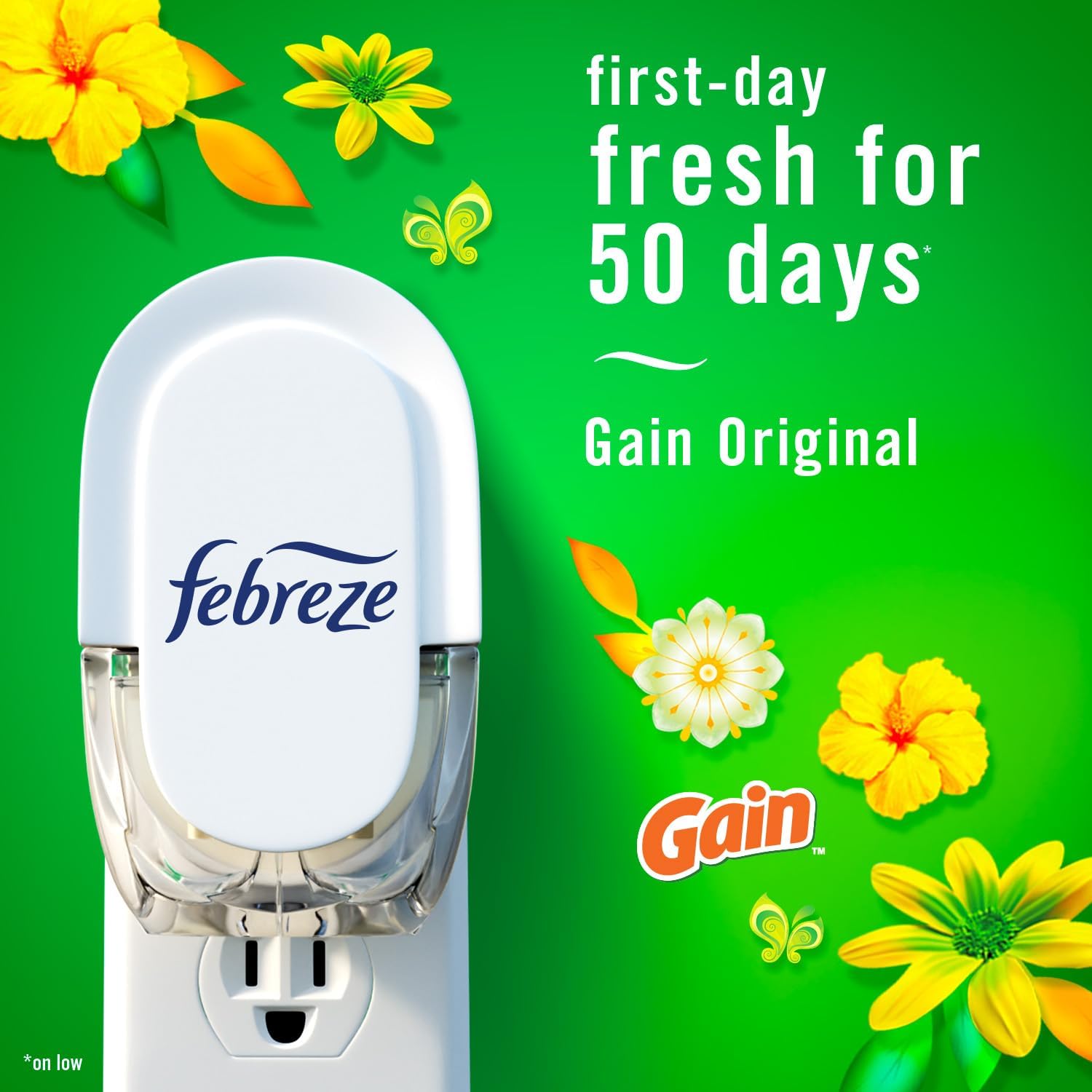 Febreze TLug-In Air Freshener, Odor-Fighting Scented Oil Refill, Air Fresheners for Home, Bathroom and Kitchen, Long Lasting, Gain Original Scent, 0.87oz Refills, Blue and Green, 3 Count