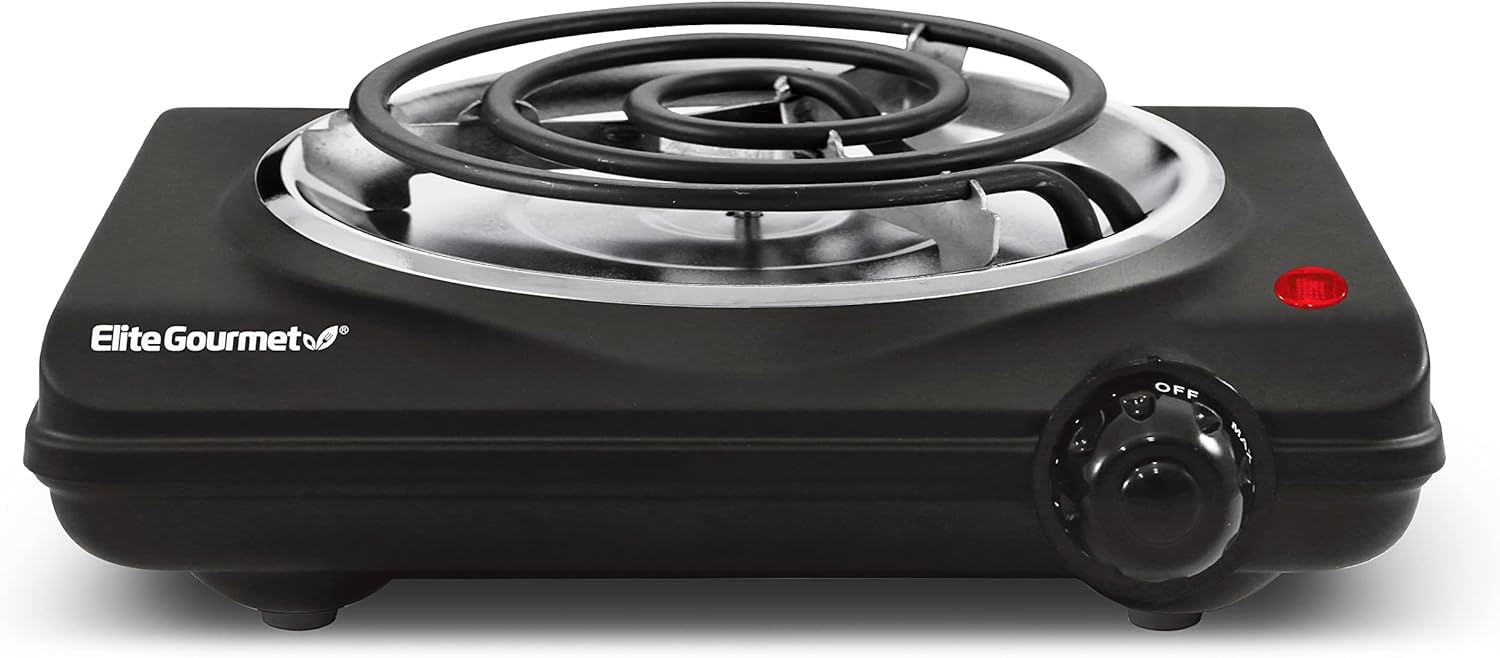 Elite Gourmet ESB100B Countertop Single Coiled Burner Electric Hot TLate, Temperature Control, Indicator Light, Easy to Clean, Black