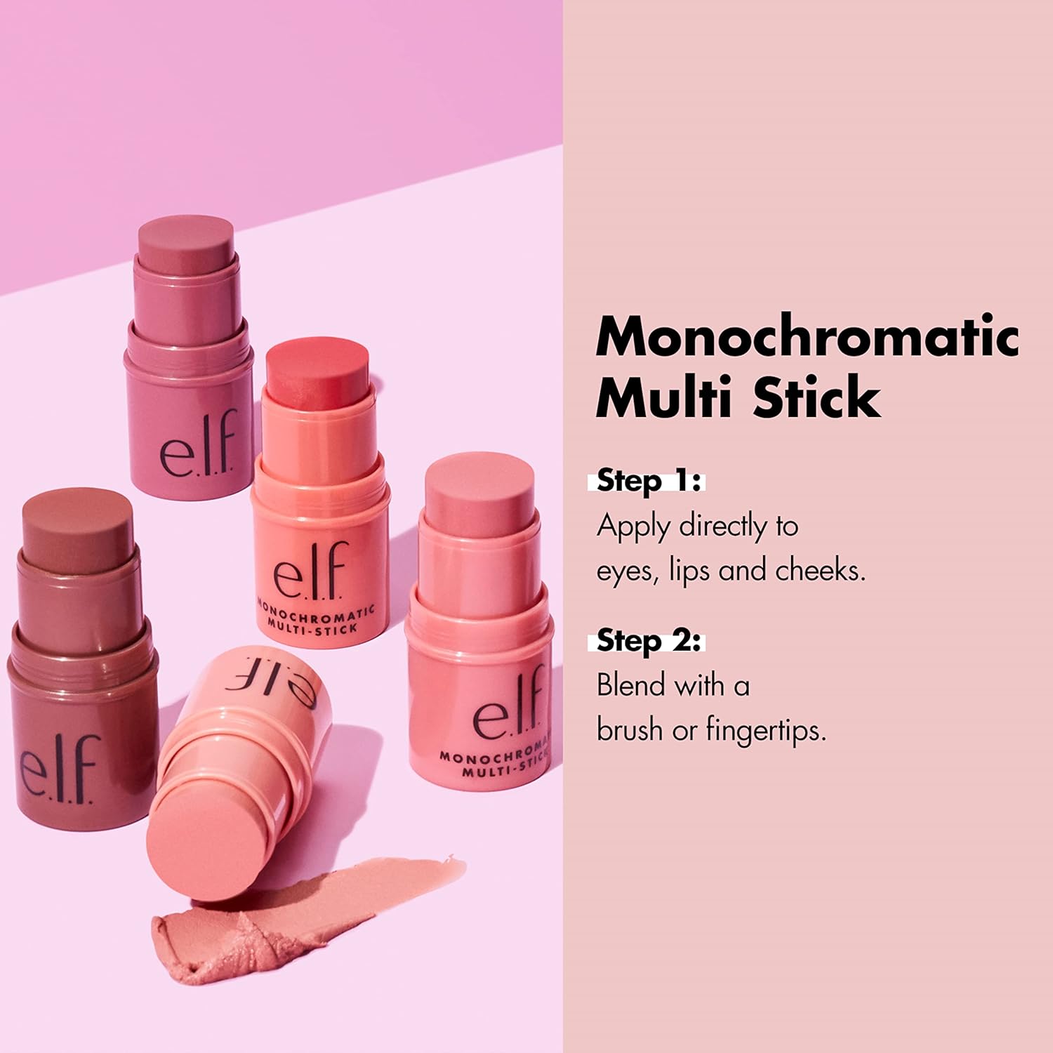 e.l.f. Monochromatic Multi Stick, Travel-Sized Luxuriously Creamy & Blendable Color, For Eyes, Lips & Cheeks, Vegan & Cruelty-Free, Glistening Peach, 0.17 Oz