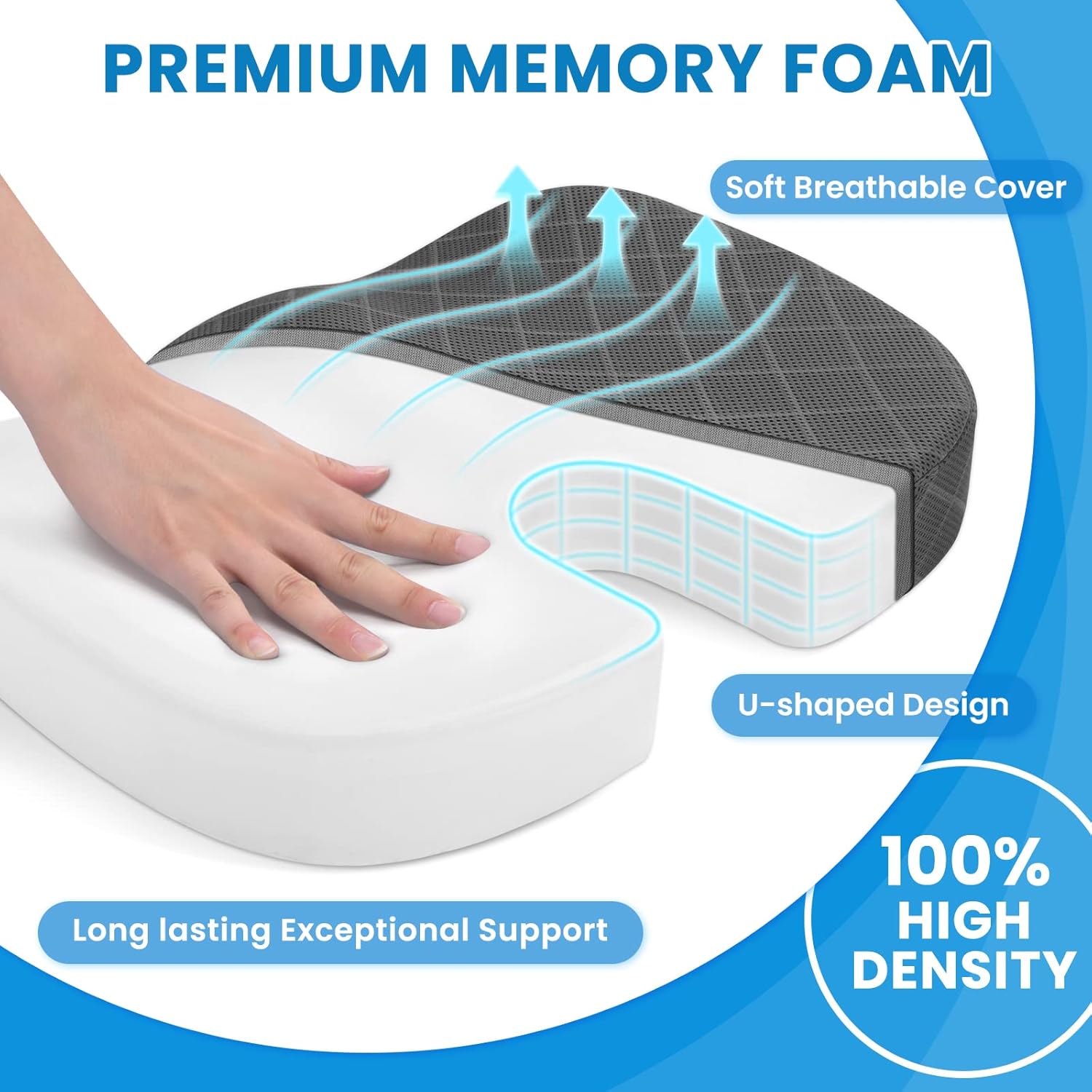 TushGuard Seat Cushion - Memory Foam Cushion for Office Chair, Car Seat, AirTLane, Bleacher - Sciatica & Hip & Coccyx Pain Relief Desk Chair Cushion for Long Sitting Office Workers, Car Drivers