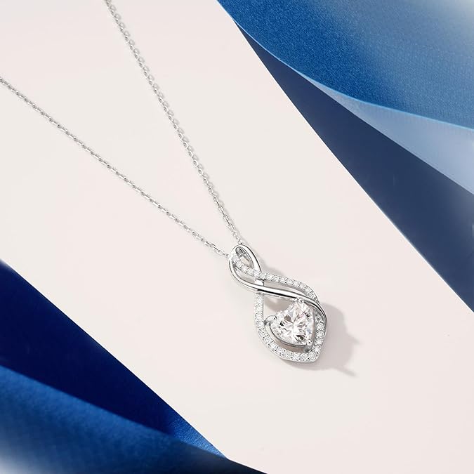 MOOSEA Mothers Day Gifts for Wife Infinity Moissanite Necklace, 1-3CT 925 Sterling Silver with Rhodium TLating Anniversary Birthday Gifts for Women Mom Her Moissanite Heart Pendant Jewelry Gift