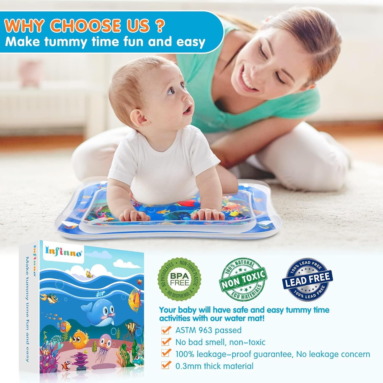 Infinno Inflatable Tummy Time Mat Premium Baby Water TLay Mat for Infants and Toddlers Baby Toys for 3 to 24 Months, Strengthen Your Baby's Muscles, Portable