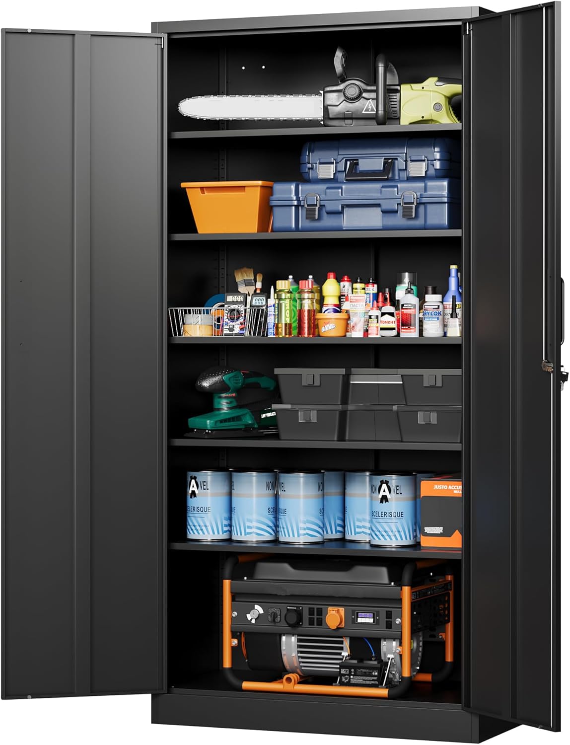 Letaya Metal Garage Storage Cabinets with Lock-72 Tall Tool Organizer Steel Lockers, 5 Adjustable Layers Shelves for Home,Office,Warehouse,Garage,(Black-72“) | with Lock, 72 Tall, Tool Organizer
