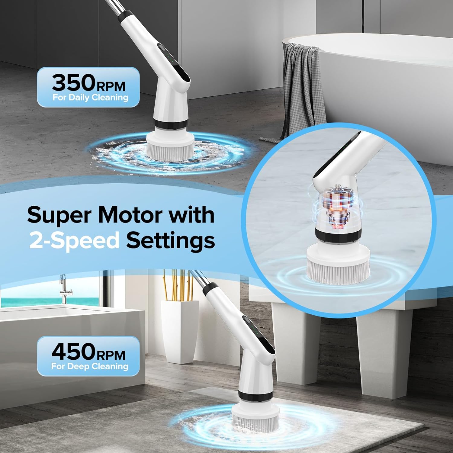 Electric Spin Scrubber, Dreazu IPX7 Shower Scrubber with 7 ReTLaceable Brush Heads & Retractable Handle, 2-Speed Adjustable Shower Cleaner for Bathroom, Bathtub, Kitchen, Tile Floors