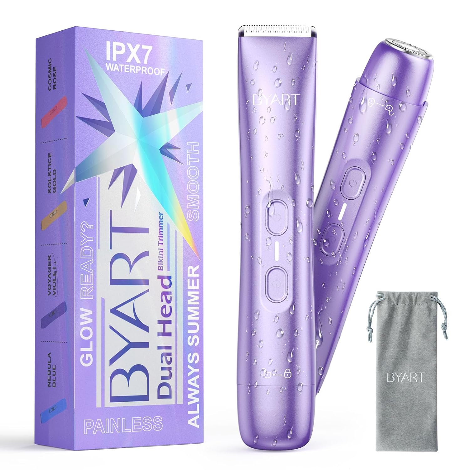 Bikini Trimmer for Women Dual Head – IPX7 Waterproof & Painless Electric Razors for Pubic Hair, Face, Legs, Underarms – Portable Cordless Shaver with Fast Charging, Self Care Gifts for Women