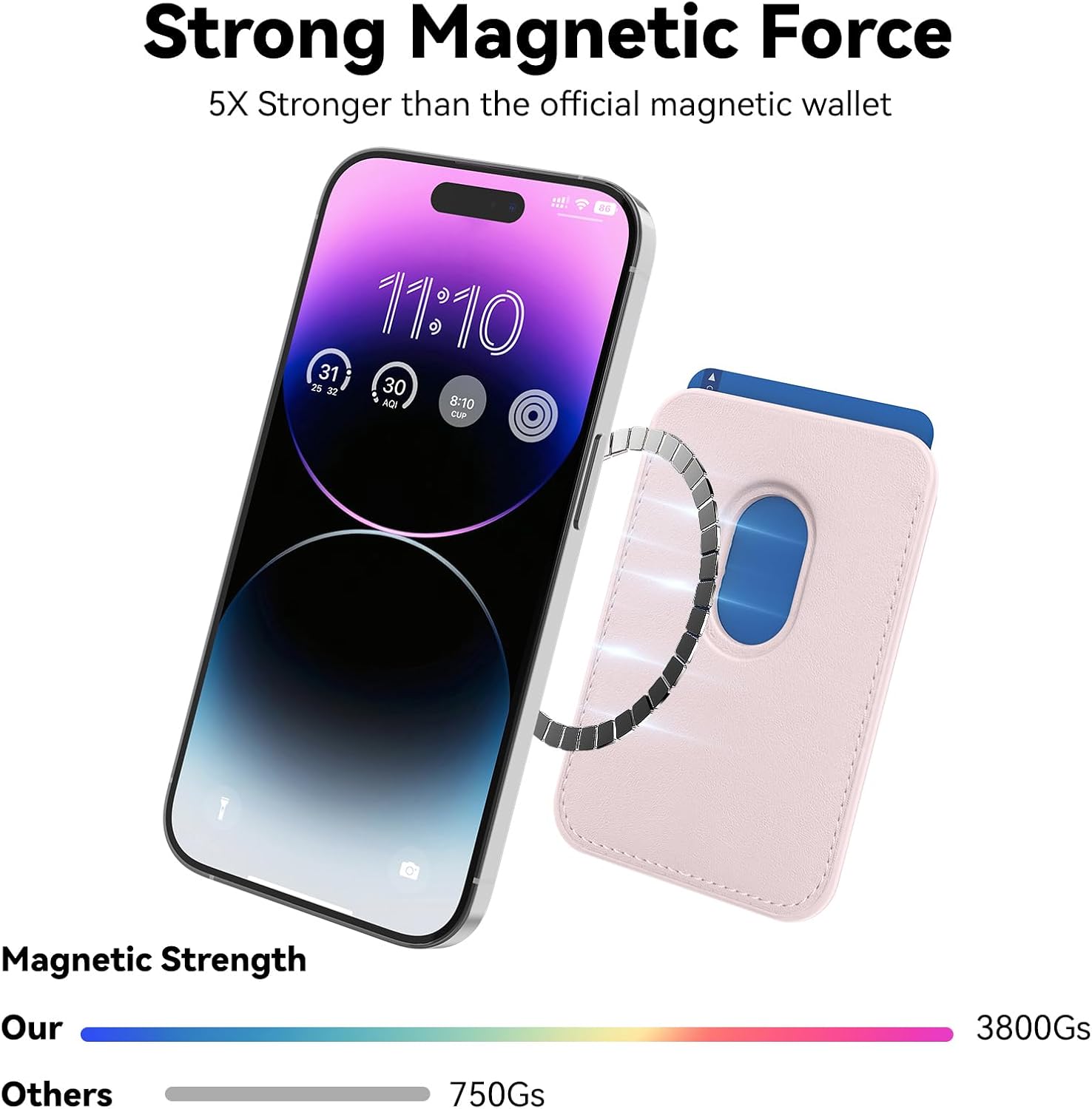 Magnetic Wallet Cell Phone Card Holder for Phone Case, Stronger Magnetic RFID Leather Phone Wallet Stick on Series of iPhone 17/16/15/14/13/12 and Pro/Promax, Light Pink