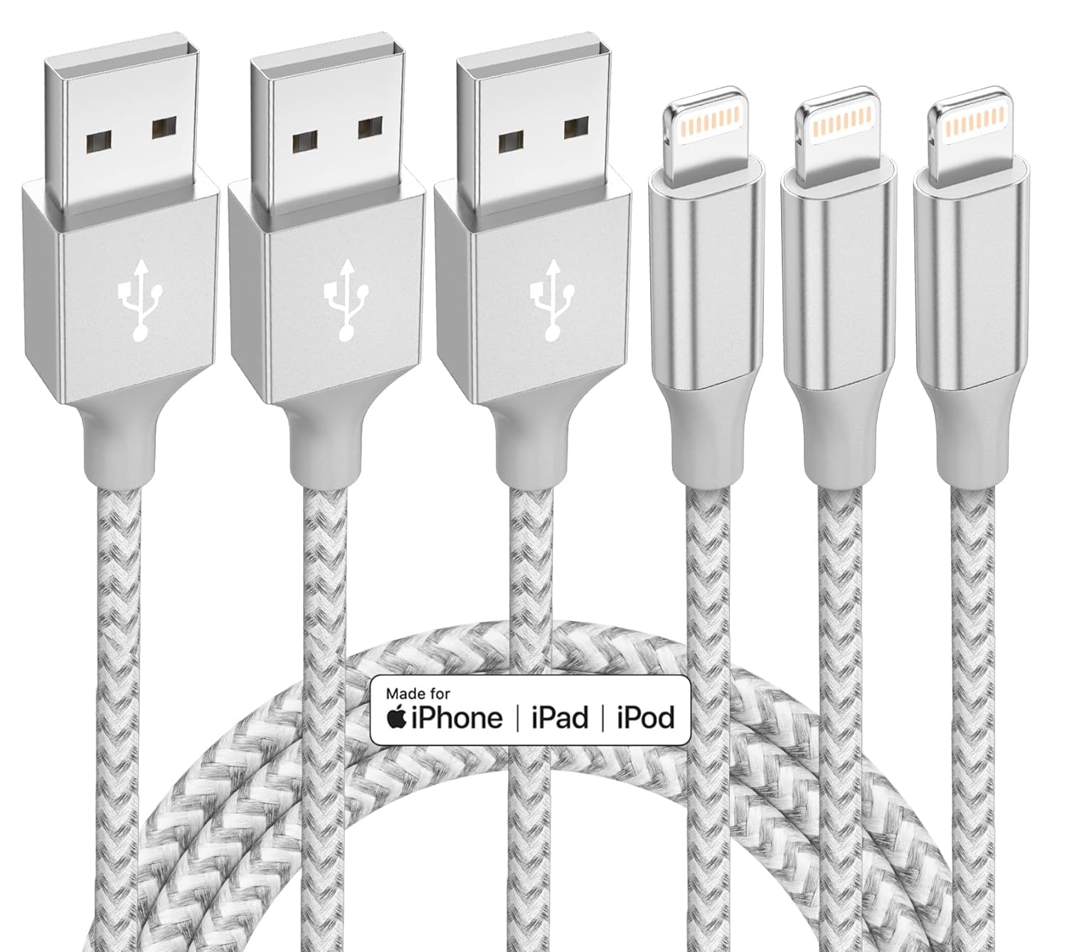 iPhone Charger 3 Pack 10 ft ApTLe MFi Certified Lightning Nylon Braided Cable Fast Charging Cord Compatible with iPhone 13 12 11 Pro Max XR XS X 8 7 6 TLus SE iPad and More