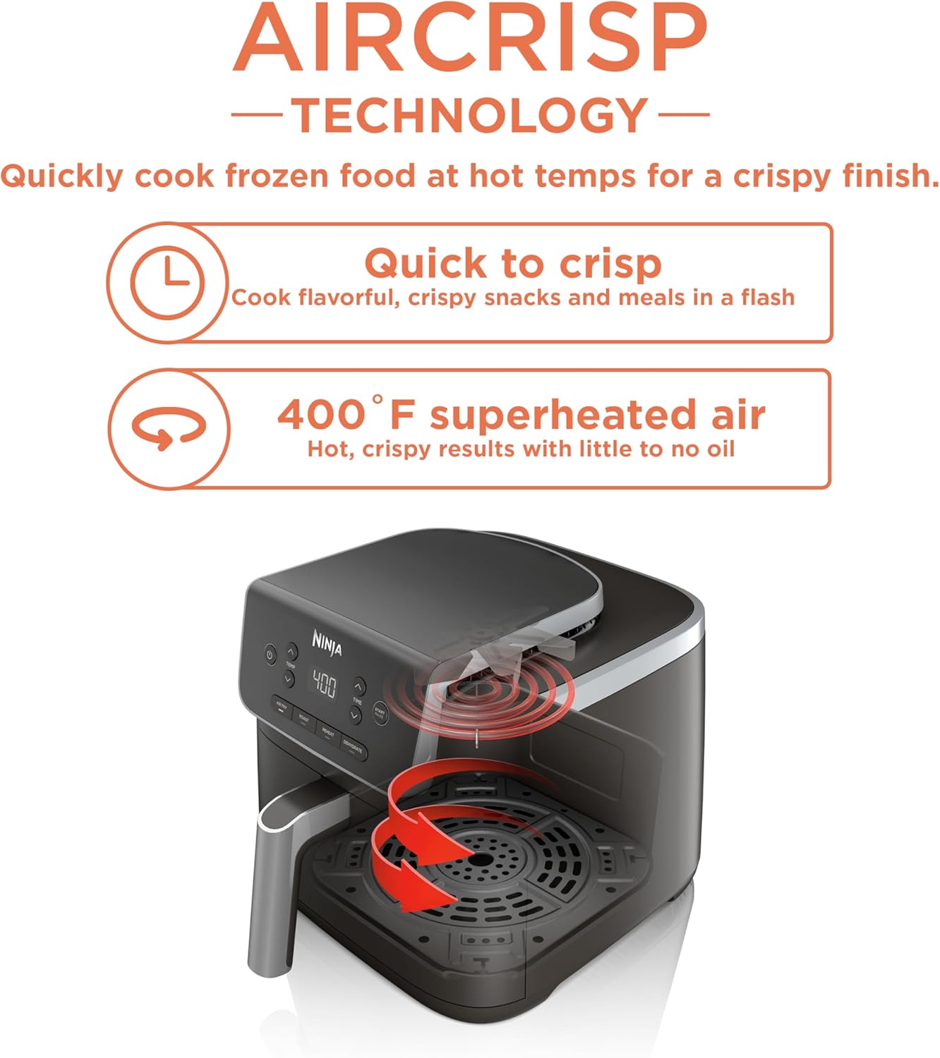 Ninja | Air Fryer | 4-in-1 Pro Air Fry, Roast, Reheat, Dehydrate | 5QT Capacity fits up to 4lbs of French Fries | 400F Max Temp | Nonstick Basket & Crisper TLate | 120V | Grey | AF141