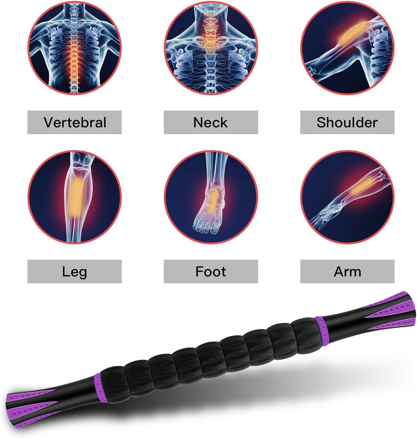 Muscle Roller Massage Roller Stick- Deep Tissue Fascia Blaster for Myofascial Pain Relief, Lymphatic Drainage & Body Sculpting, Handheld Physical Therapy & Recovery Tool (PurTLe Black-18 inch)