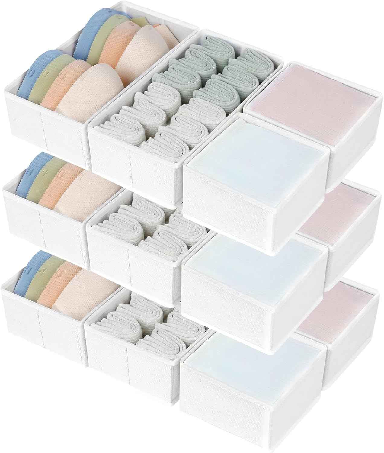 DIMJ Drawer Organizers Clothes, Set of 4 Dresser Organizer Bins, Fabric Closet Organizers and Storage, Shallow Drawer Dividers for Nursery, Clothing, Baby Clothes, Socks, Underwears, Tie (Beige)