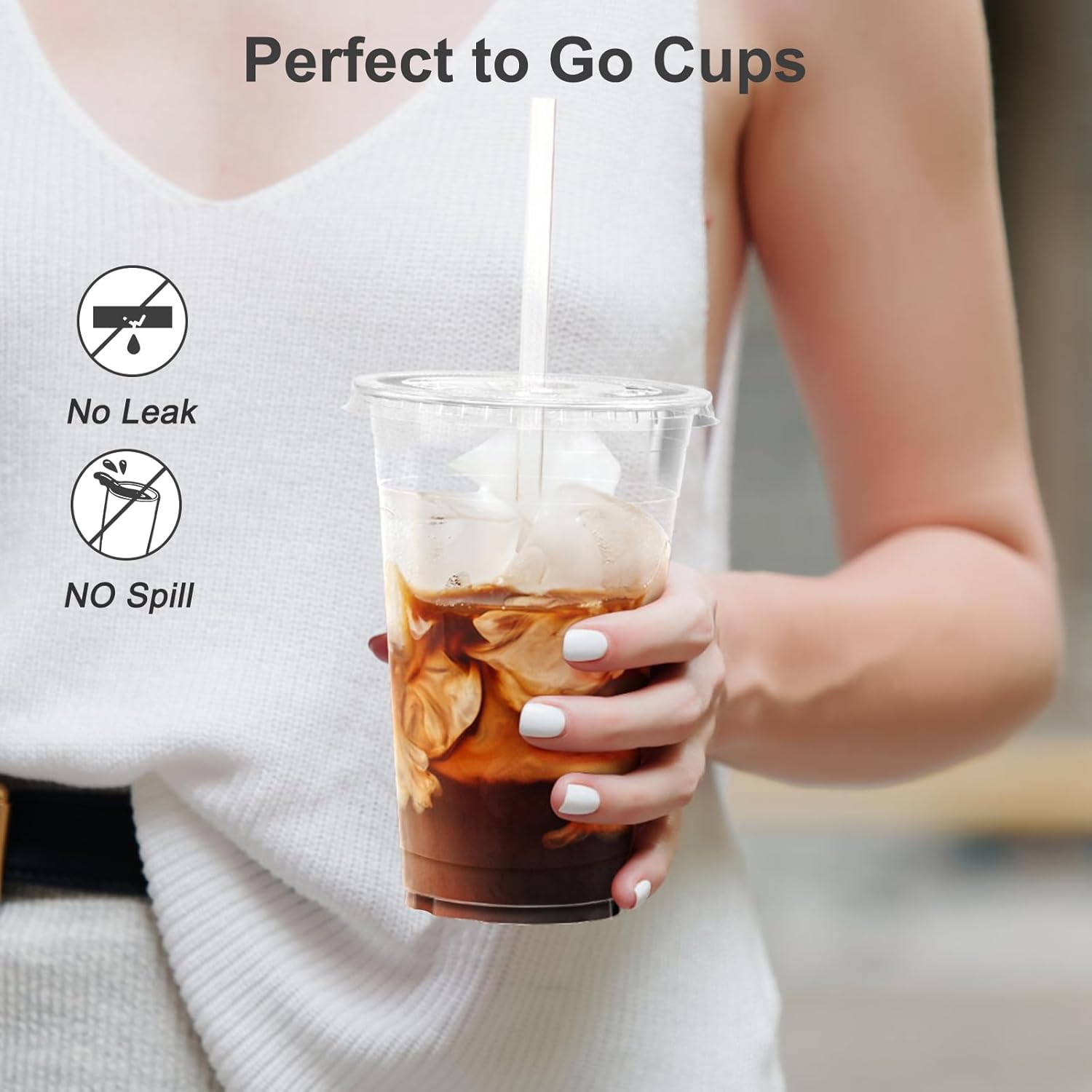 100 Pack - 20 oz Clear TLastic Cups with Lids and Straws, Sturdy & Food Safe Iced Coffee Cups with lids, Disposable TLastic Smoothie Cups for Cold Drinks