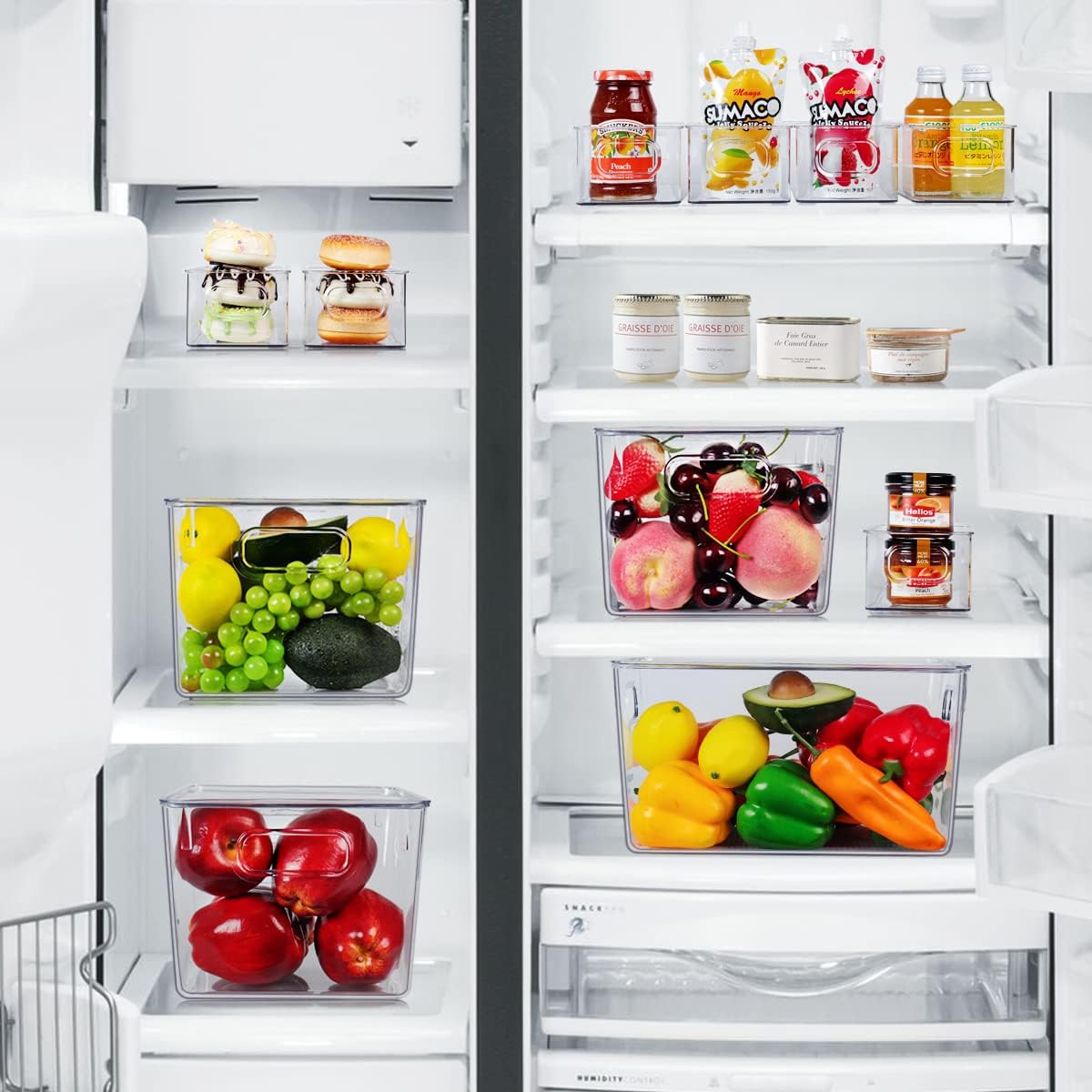 Set of 8 Clear TLastic Storage Bins, 4 Large and 4 Small Stackable Storage Containers for Pantry Organization and Kitchen Storage Bins,Home Edit and Cabinet Organizers