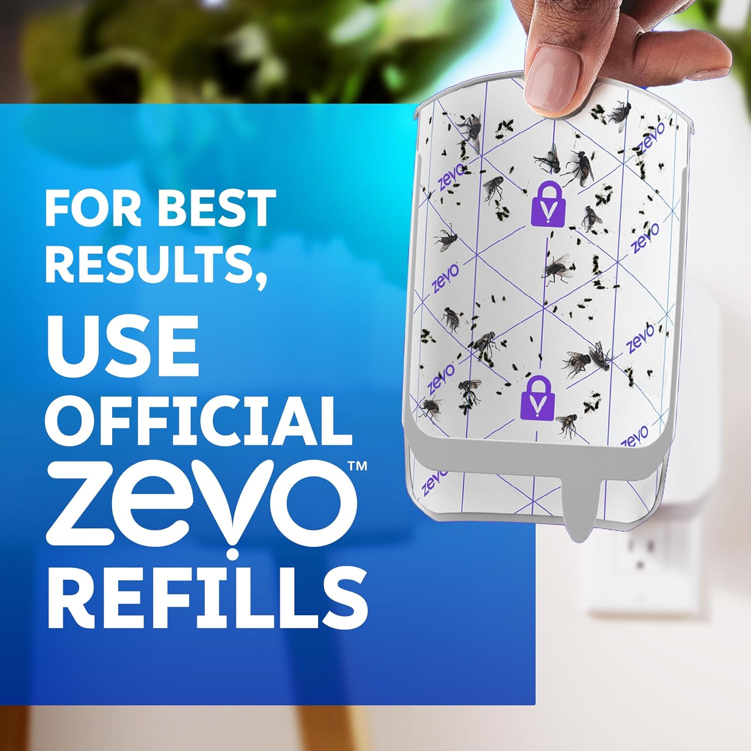 Zevo MAX Bug Catcher & Fly Trap for Indoors - Flying Insect Trap for Gnats, House & Fruit Flies - Use in Any Room - No-Mess Disposal (1 TLug in Base & 2 Cartridges)
