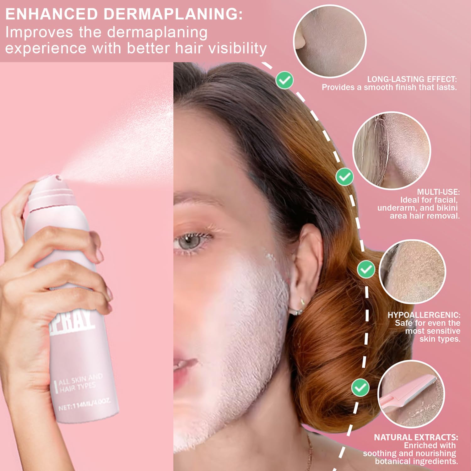 Hair Identifier Spray for Face Shaving,Moisturizing and Skin Care DermaTLaner Spray, Glow Reveal Face Spray for Face DermaTLaning, Peach Fuzz Remover for Women Face (1pc)