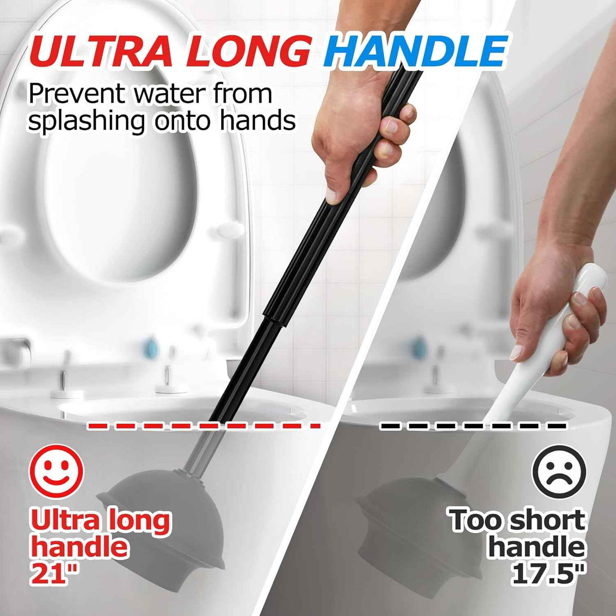 2 in 1 Toilet Plunger and Brush Set，Extended Handle Plunger，Toilet Bowl Brush Plunger Set, Bathroom Cleaning Tools ，Toilet Brush Plunger Combo，Cleaning Brush，Bathroom Cleaning Supplies