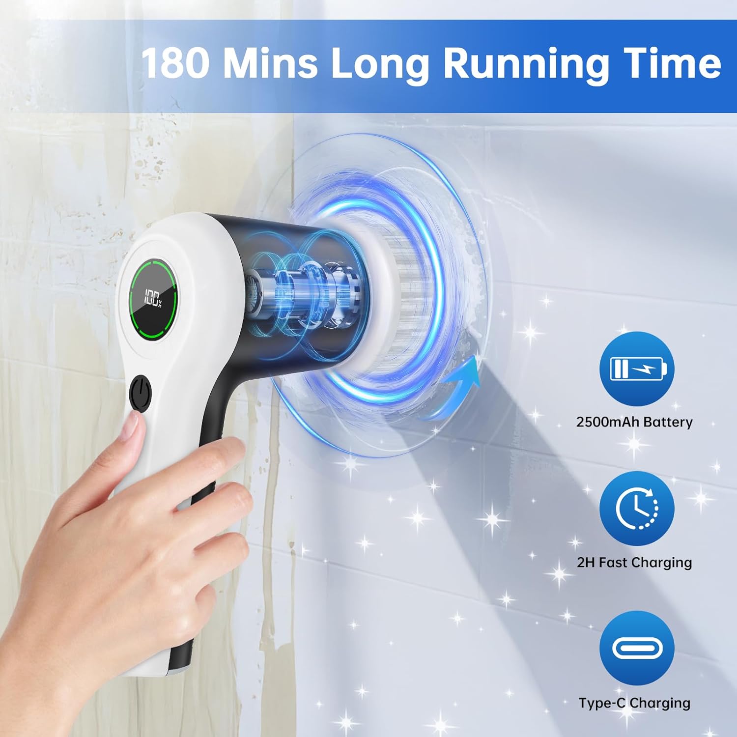 Electric Spin Scrubber, Cordless Shower Scrubber with Battery Level DisTLay, 2 Speeds Electric Scrubber for Cleaning with 6 ReTLaceable Heads, Cleaning Brush for Bathroom/Sink/Window