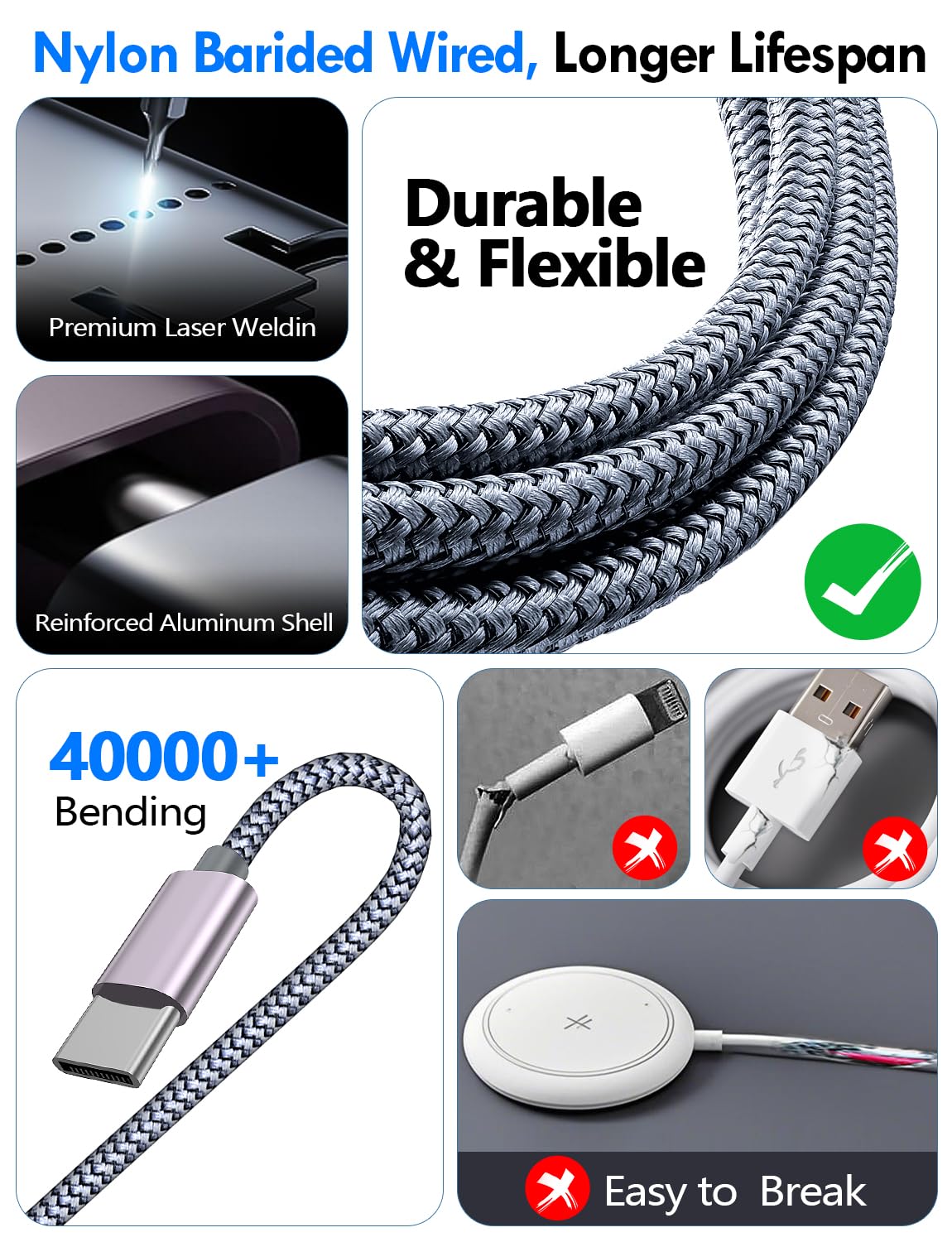 2Pack Multi Charging Cable Cord for Travel Vacation Essentials,ApTLe Watch Charger,iPhone 17 Charger,[3-in-2] USB A/Type C/Lightning Cable for iWatch,iPhone 17-11,Xbox Series X&S,Airpods,Home,Office