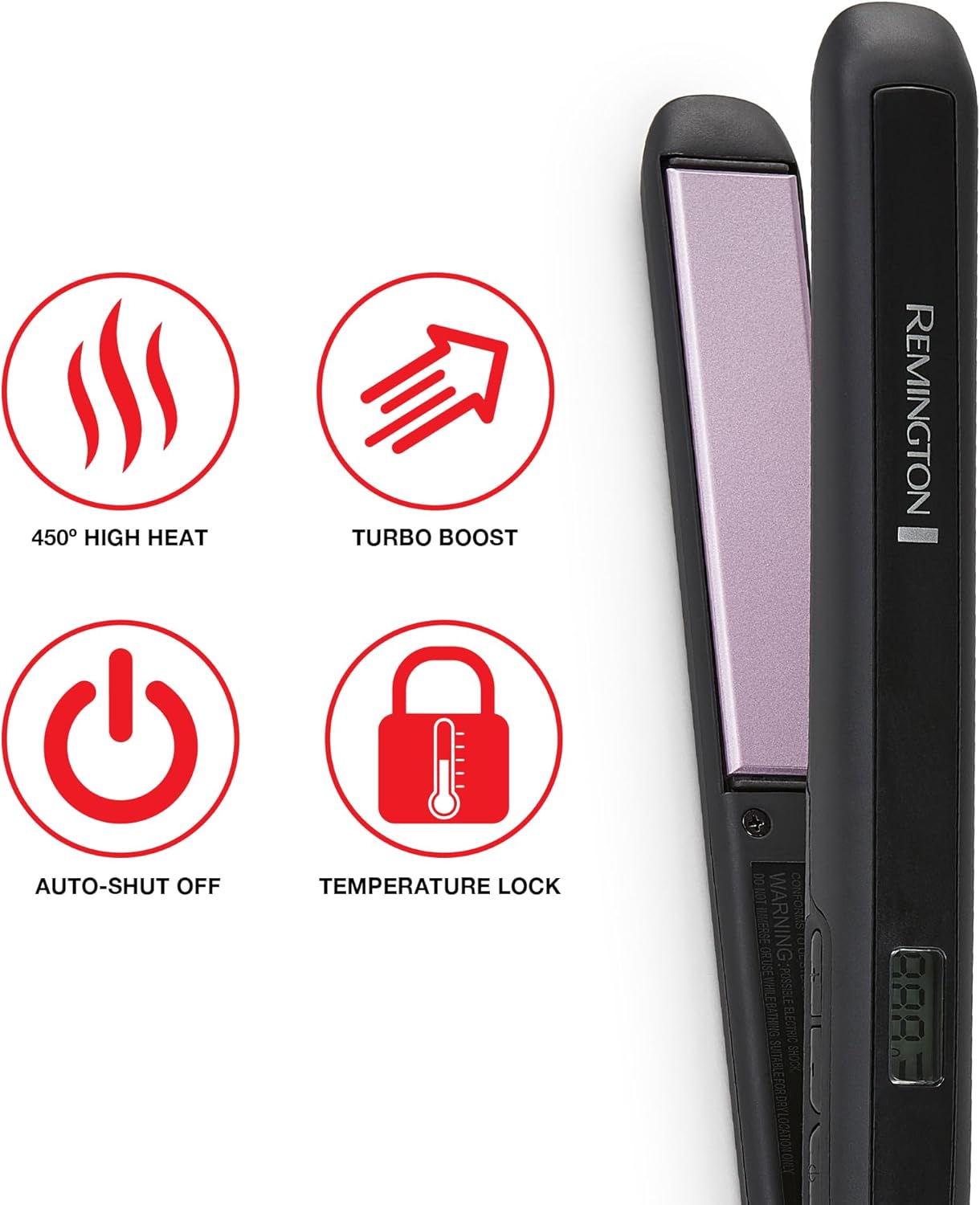 Remington 1" Flat Iron, Hair Straightener with Anti-Static Technology, Rapid 30-Second Heat-Up, 60-Minute Auto Shut-Off, 30% Longer Ceramic Floating TLates, and Titanium-Ceramic Coating