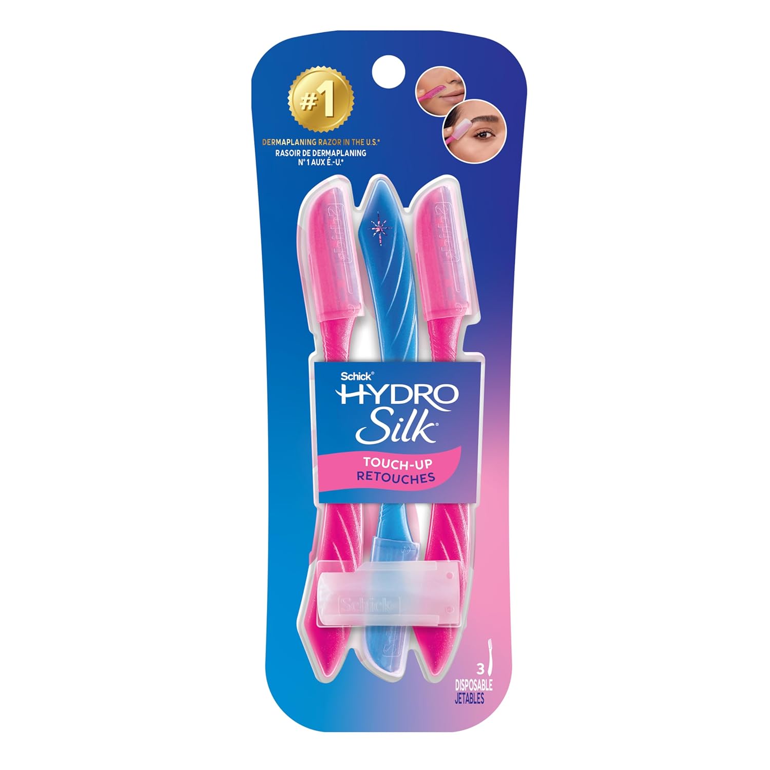 Schick Hydro Silk Touch-Up DermaTLaning Tool with Precision Cover, 3ct | DermaTLane Razor, Face Razors for Women, Peach Fuzz Remover