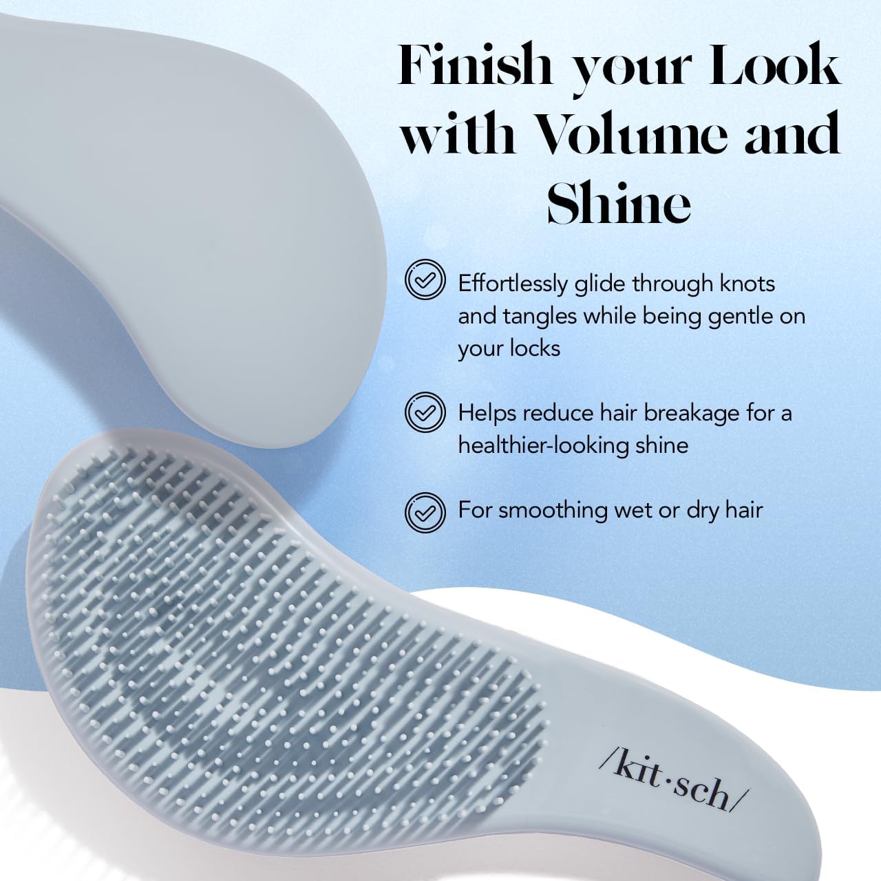 Kitsch Detangler Brush – Gentle Curly Hair Brush with Flexible Bristles for All Hair Types - Wet or Dry | Detangling Hair Brushes for Women & Men, Hairbrush for Adults & Kids - Haze Blue