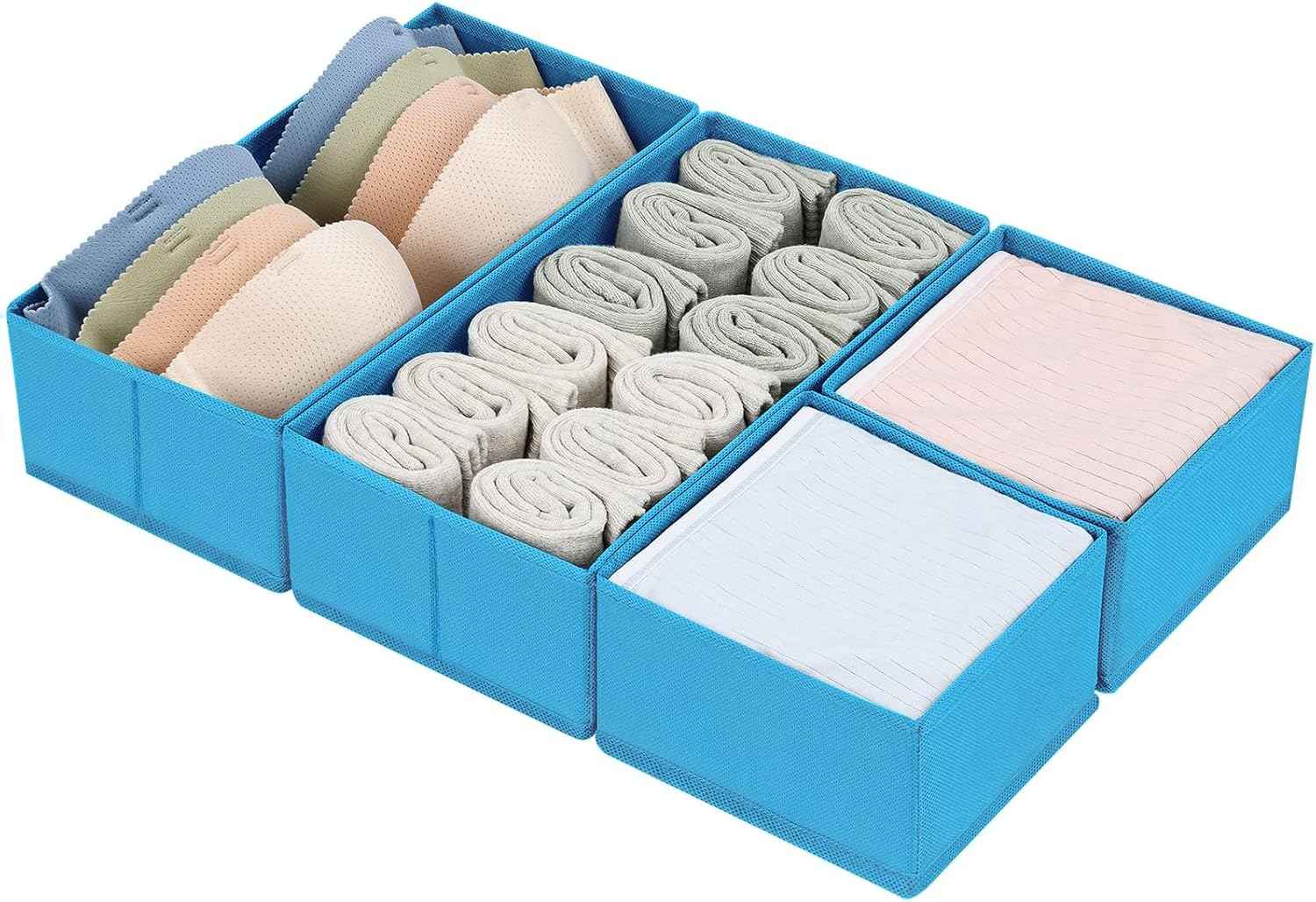 DIMJ Drawer Organizers Clothes, Set of 4 Dresser Organizer Bins, Fabric Closet Organizers and Storage, Shallow Drawer Dividers for Nursery, Clothing, Baby Clothes, Socks, Underwears, Tie (Beige)