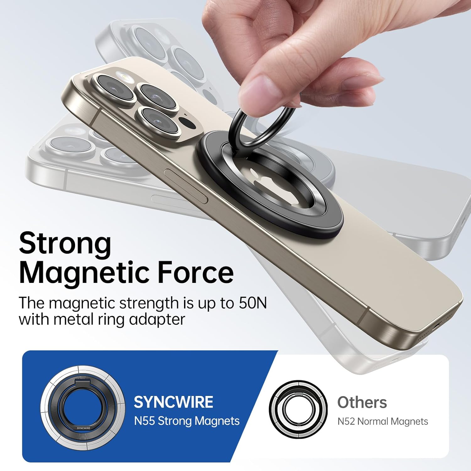 SYNTLIRE Magnetic Phone Ring Holder for MagSafe, 360° Rotation Cell Phone Grip Stand Finger Ring Kickstand Two-Sided Magnet Compatible with iPhone 17 Pro Max 16 15 14 13 12 MagSafe Accessories