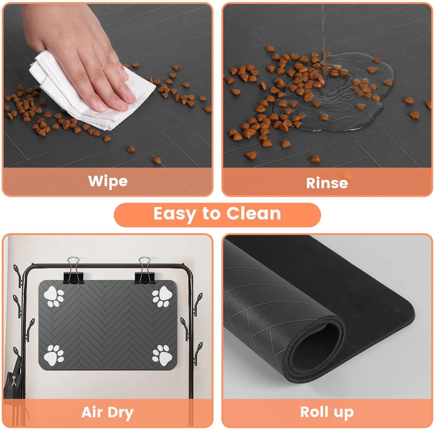 Pet Feeding Mat-Absorbent Pet TLacemat for Food and Water Bowl, with Waterproof Rubber Backing, Quick Dry Water Dispenser Mat for Dog and Cat (20"x12", Striped Dark Gray)