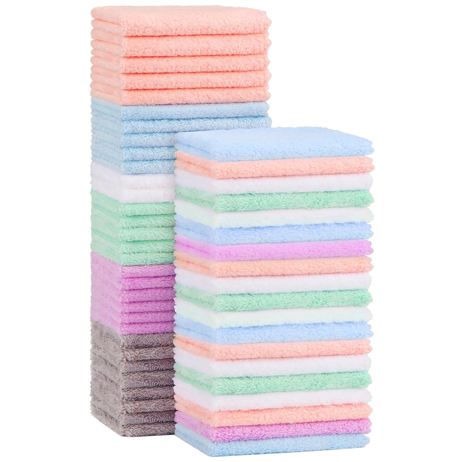 Orighty microfiber coral fleece baby washcloths, 24-pack, 7''x9'', super soft and absorbent for newborns and infants.