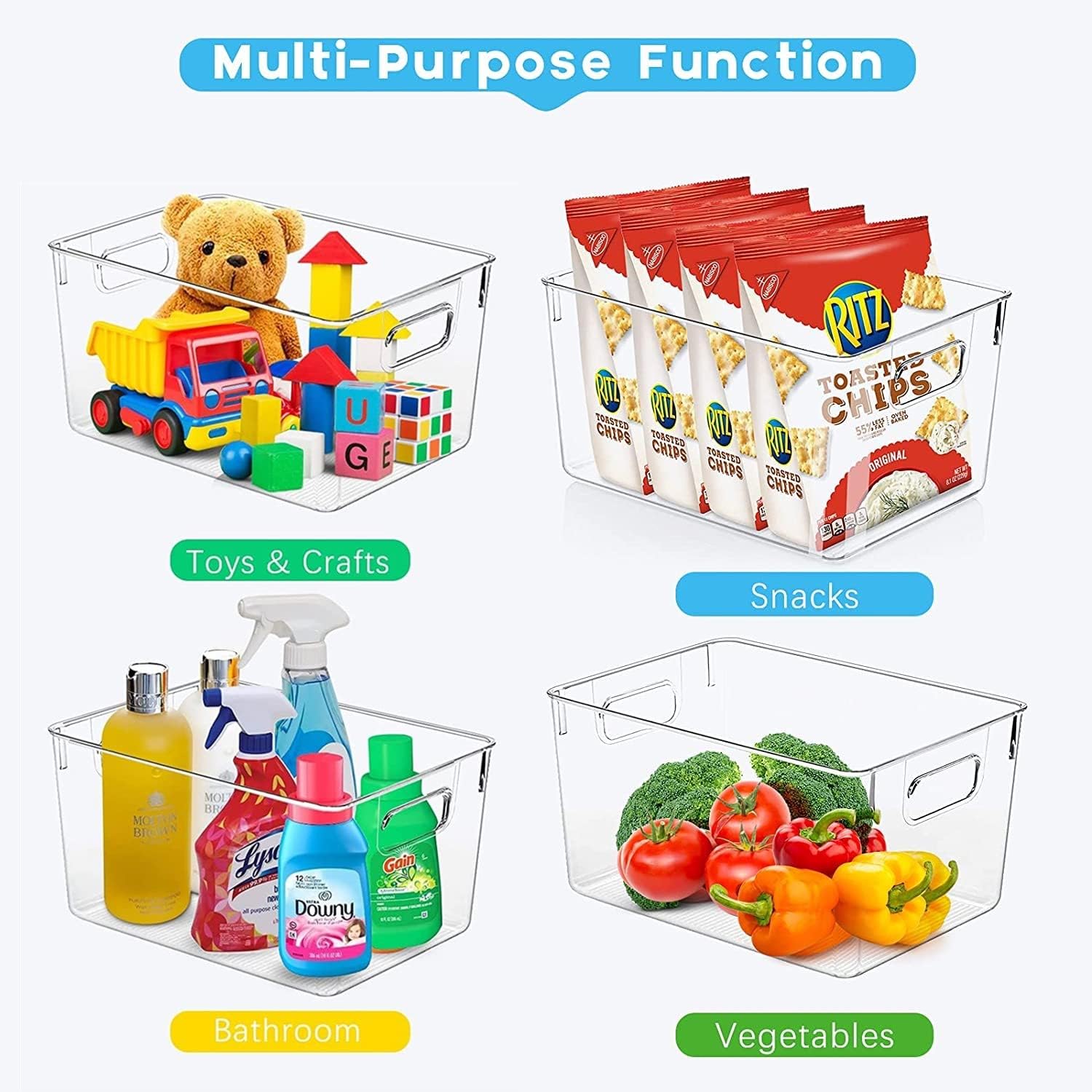 Set of 8 Clear TLastic Storage Bins, 4 Large and 4 Small Stackable Storage Containers for Pantry Organization and Kitchen Storage Bins,Home Edit and Cabinet Organizers
