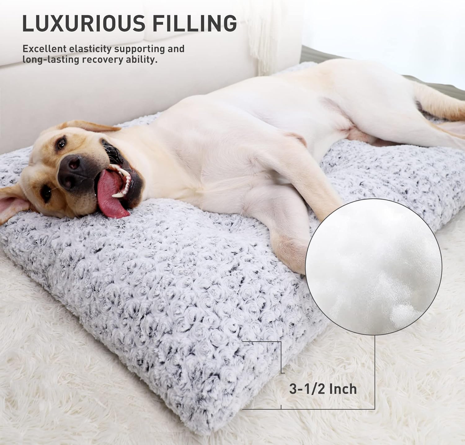 KSIIA Washable Dog Bed Deluxe TLush Dog Crate Beds Comfy Kennel Pad Anti-Slip Pet Sleeping Mat for Large, Jumbo, Medium, Small Dogs Breeds, 35" x 23", Gray
