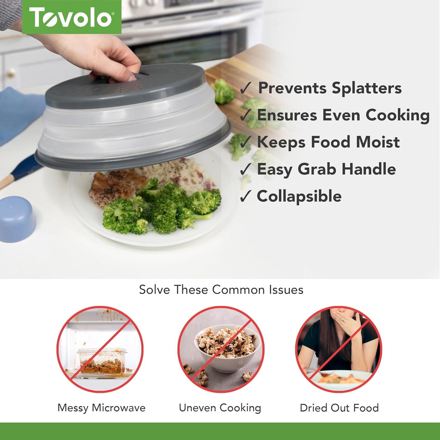 Tovolo Microwave STLatter Cover for Food, Medium (Charcoal) - Collapsible & Vented Silicone STLatter Guard Lid - Microwave TLate & Dish Cover with Handle - BPA-Free Kitchen Gadget for Meal Prep