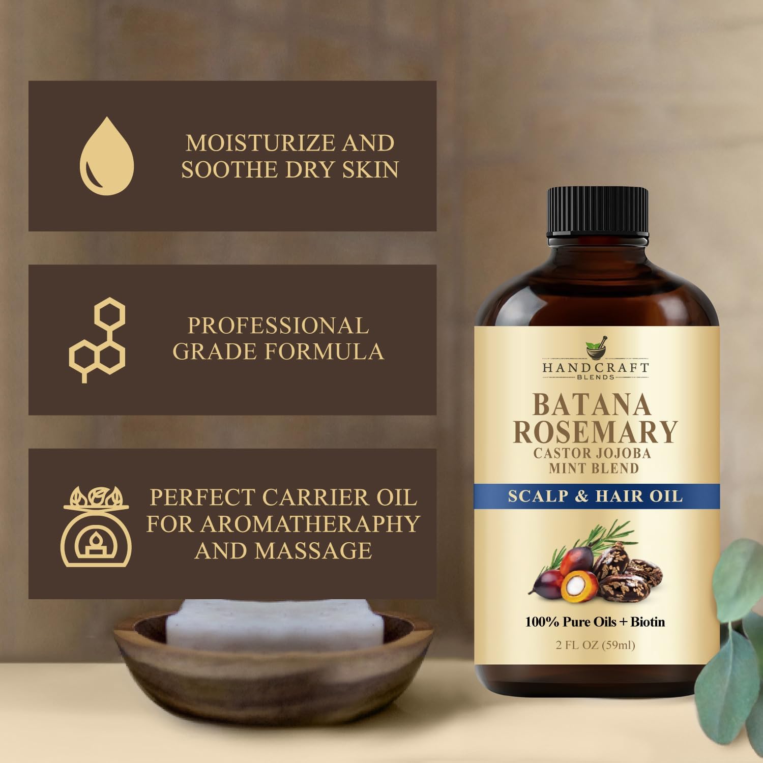 Batana & Rosemary Hair Oil – 2 Fl Oz – Scalp Treatment & Strengthening for Thinning, Dry Scalp, STLit Ends – Natural Hair Oil for Women & Men – Intensive Repair & Nourishing Formula