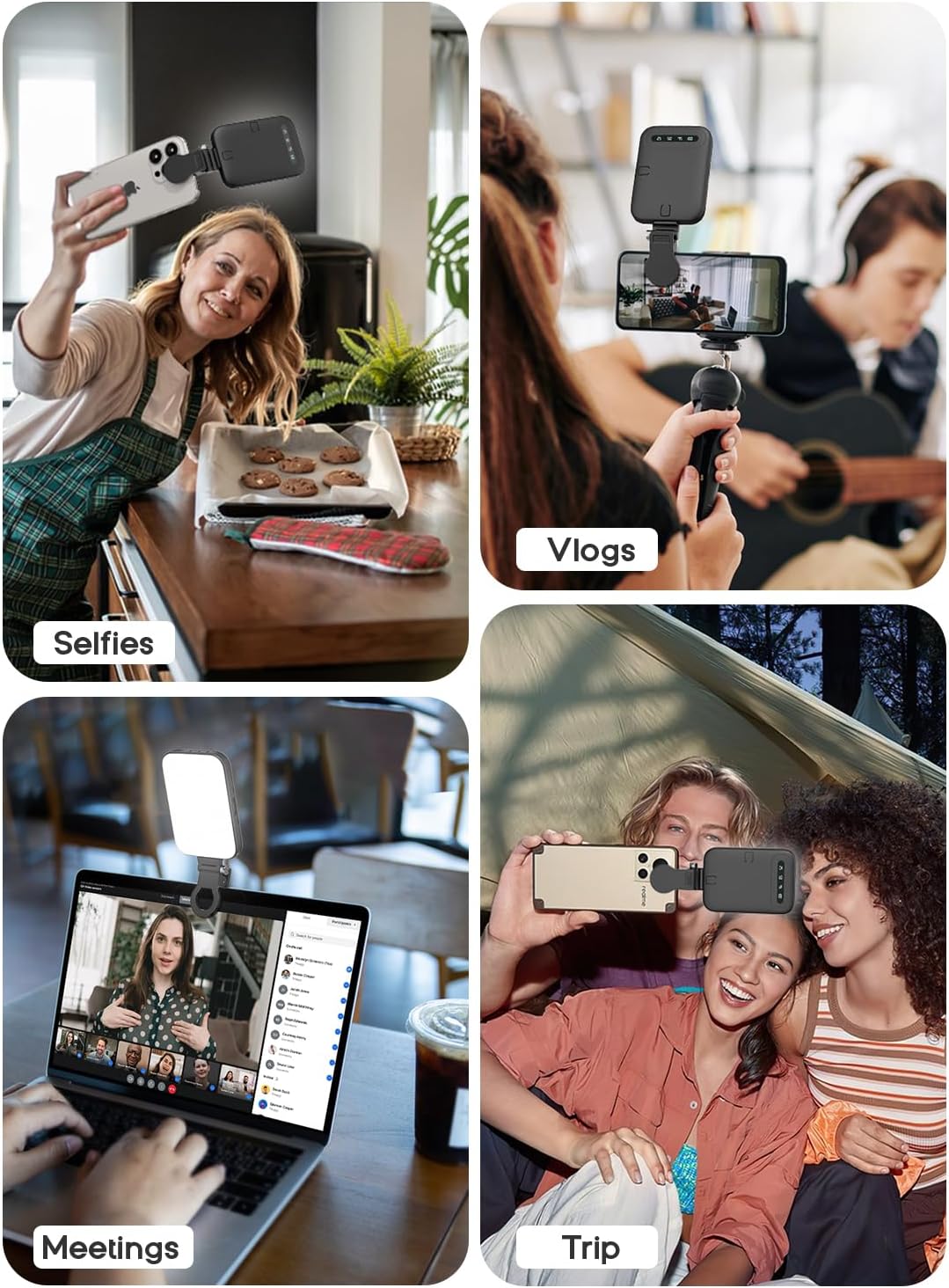 Selfie Light – Rechargeable Phone Light Clip with Digital DisTLay, 3 Light Modes & 10 Brightness Levels for TikTok, Vlog, Makeup, Zoom
