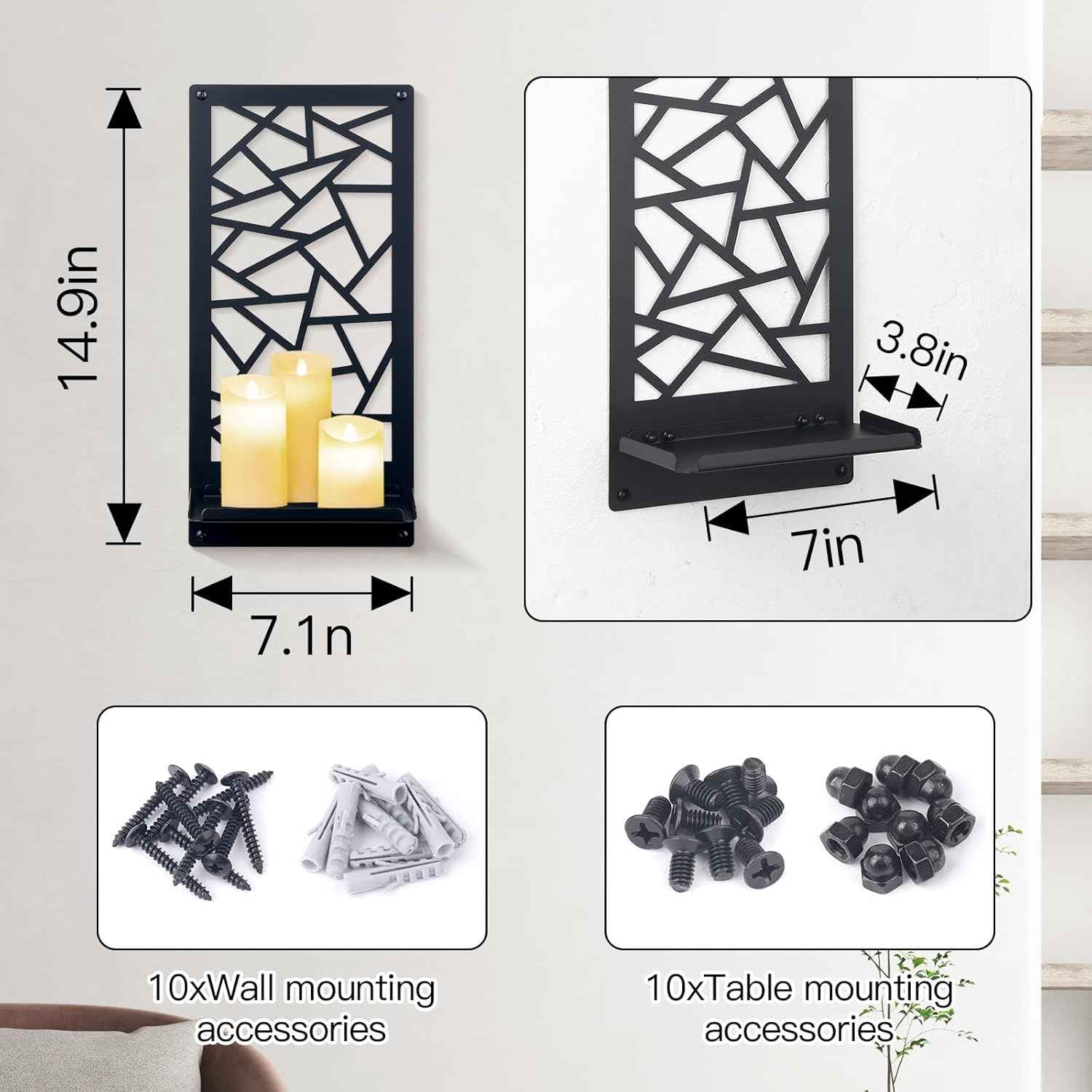 2Pcs Black Metal Wall Art Decor Farmhouse Black Candle Holder Minimalist Wall Art Retro Bathroom Decor Rustic Wall Decoration for Bathroom Living Room Bedroom (Farmhouse)