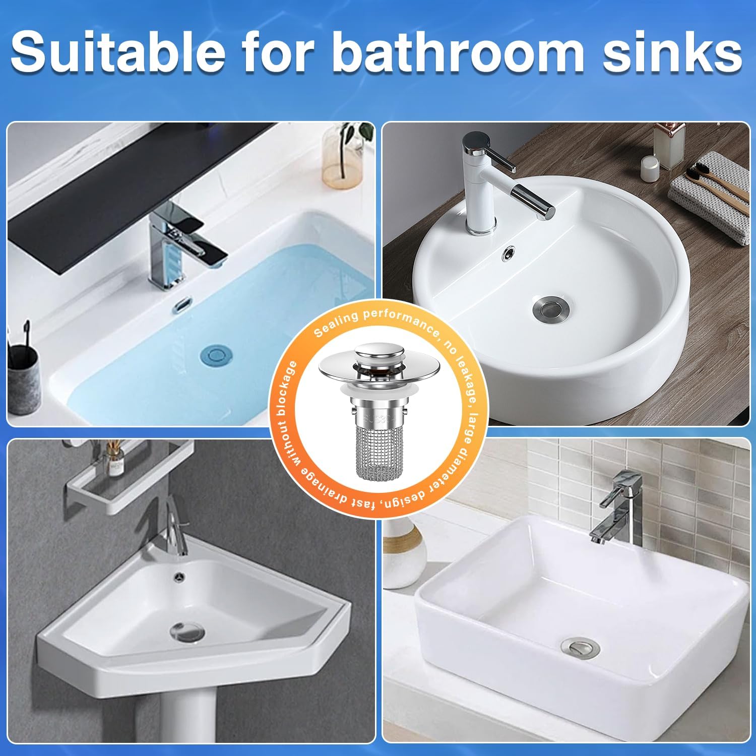 Sink Stopper Hair Catcher,(2PCS) Pop-up Sink Drain Strainer with Removable Stainless Steel Strainer Basket Hair Catcher, Bathroom Sink Strainer for Bathroom Sink Stopper ReTLacement