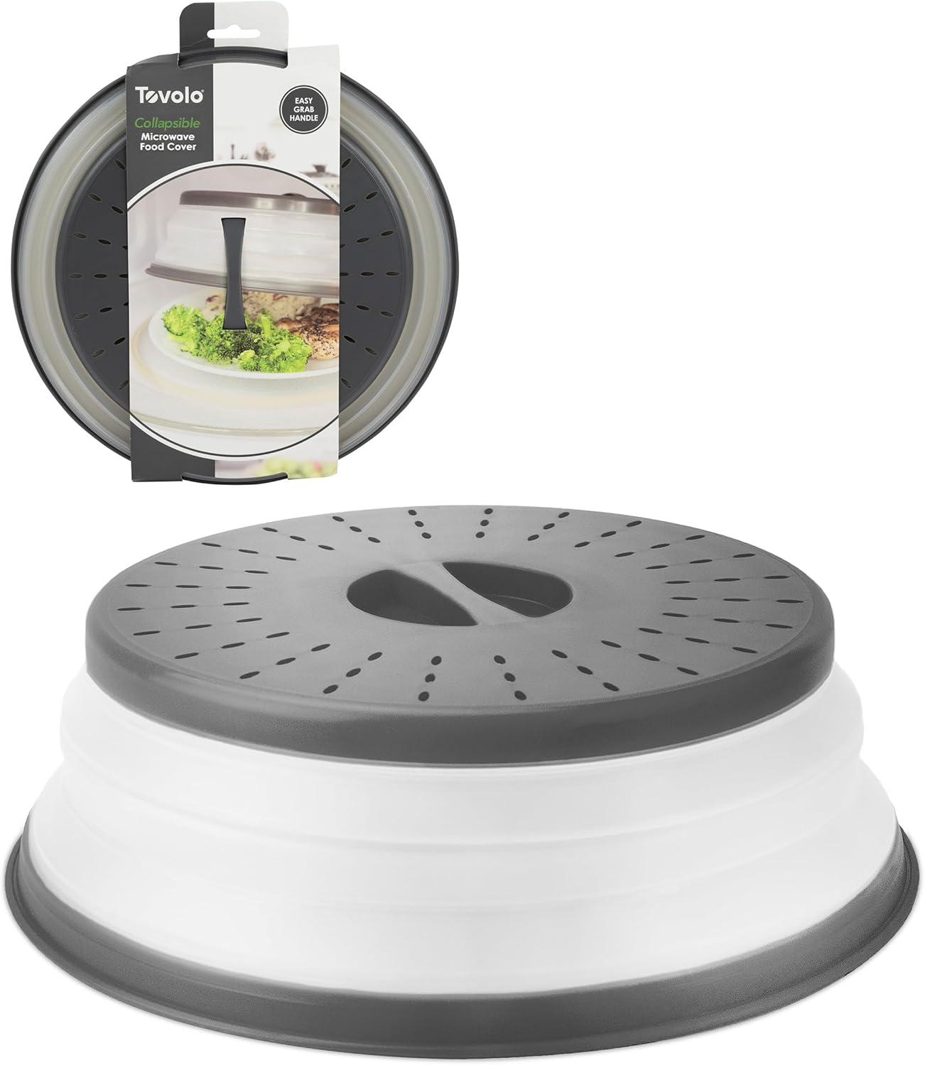 Tovolo Microwave STLatter Cover for Food, Medium (Charcoal) - Collapsible & Vented Silicone STLatter Guard Lid - Microwave TLate & Dish Cover with Handle - BPA-Free Kitchen Gadget for Meal Prep
