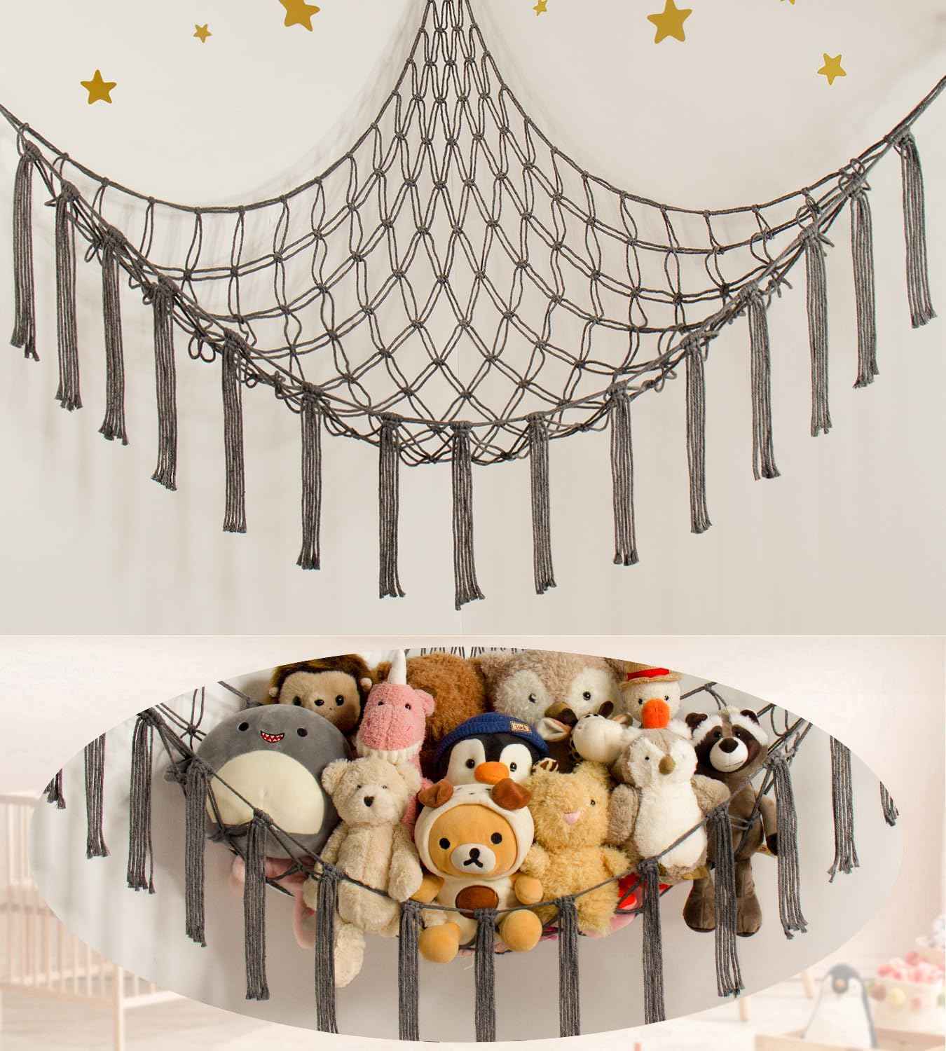 Stuffed Animal Hammock Corner Storage Net Cute Preppy Trendy Stuff Gifts for Teen Girls Baby Room Living Room House Wall Nursery Decor Rainbow Color Colorful Unicorn Hanging Organizers Organization