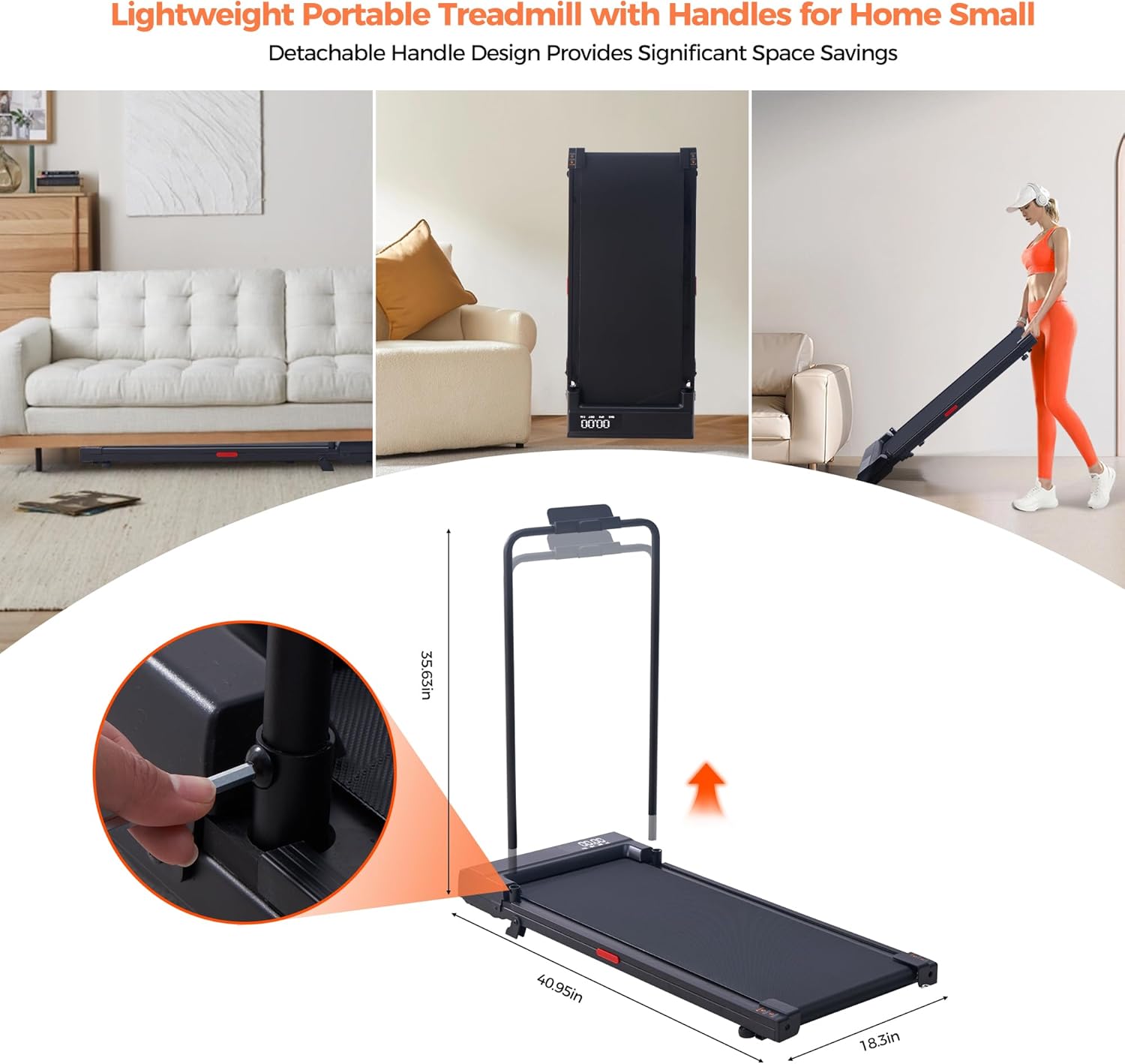 Walking Pad Treadmill with Handle Bar, 2026 Upgrade Portable Under Desk Treadmill for Home Small with Handles, 3.0HP Walking Pad for Home, 0.6-7.6MPH, 350LBS