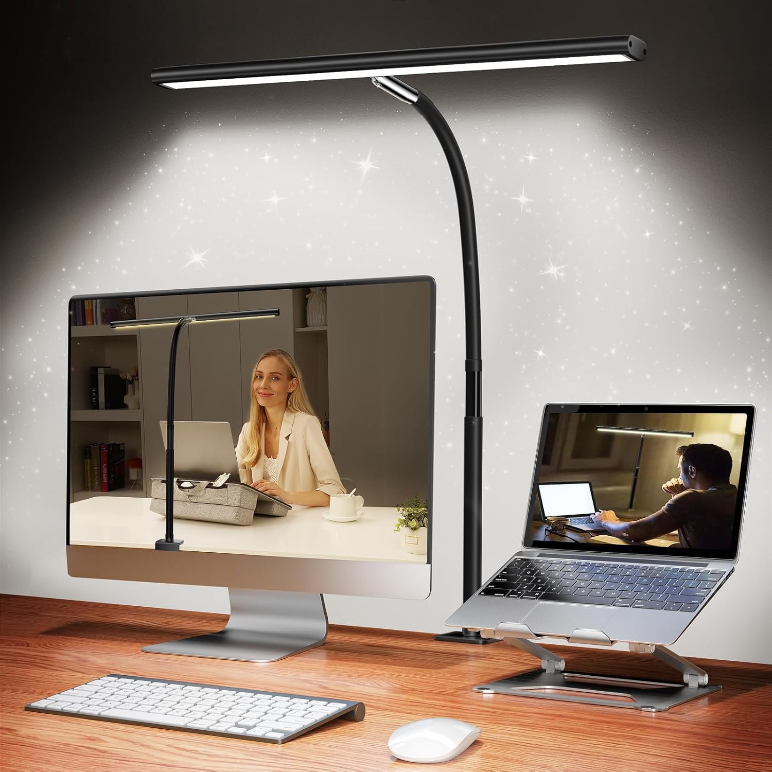 LED Desk Lamp for Office Home, Eye-Caring Desk Light with SteTLess Dimming Adjustable Flexible Gooseneck, 10W USB Adapter Desk Lamp with Clamp for Reading, Study, Workbench (Black)