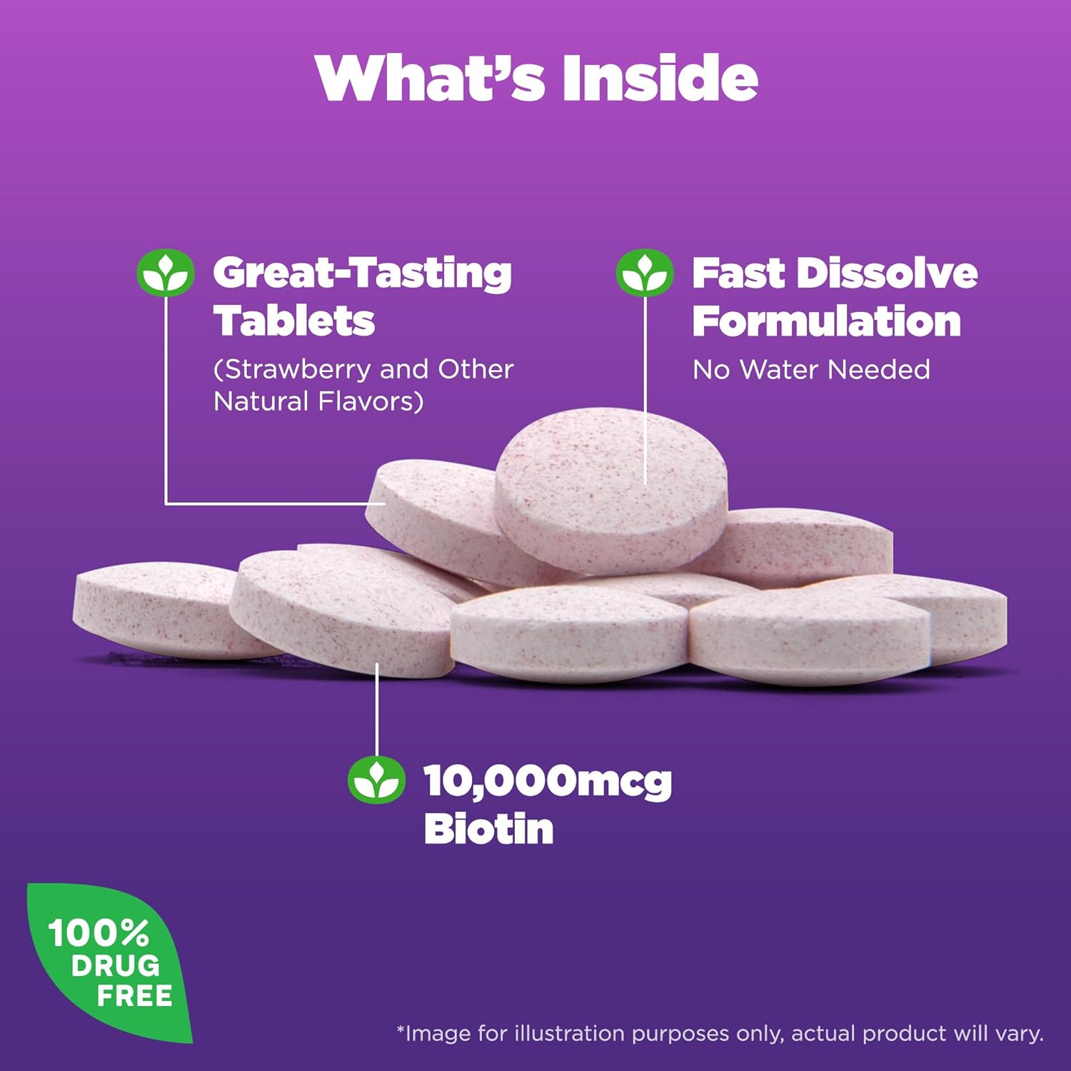 Natrol Biotin 10000mcg, 4X Faster Dissolve SupTLement for Healthy Hair, Skin and Nails for Those Low in Biotin, TLus Energy Metabolism Support, 60 Tablets, Up to a 60 Day SupTLy