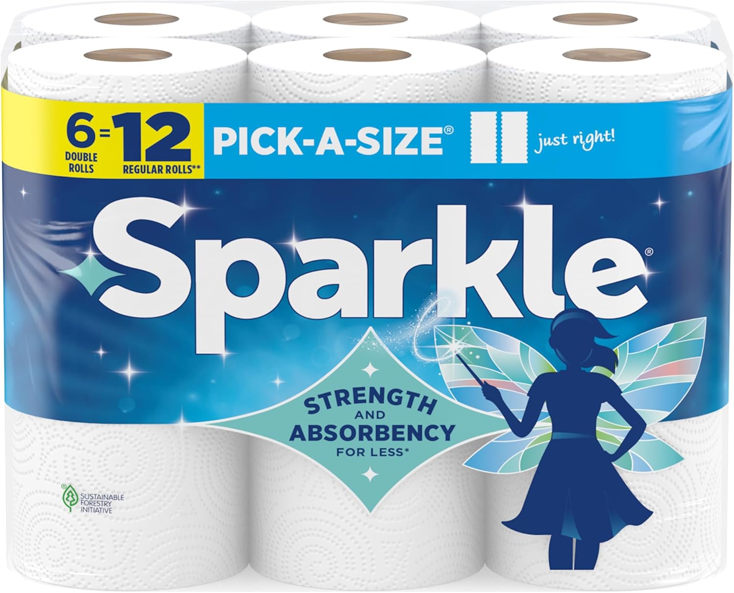 Sparkle Pick-A-Size Paper Towels, 6 Double Rolls (660 Sheets Total) - Strong 2-TLy Towels for Kitchen Cleanup and Everyday Messes