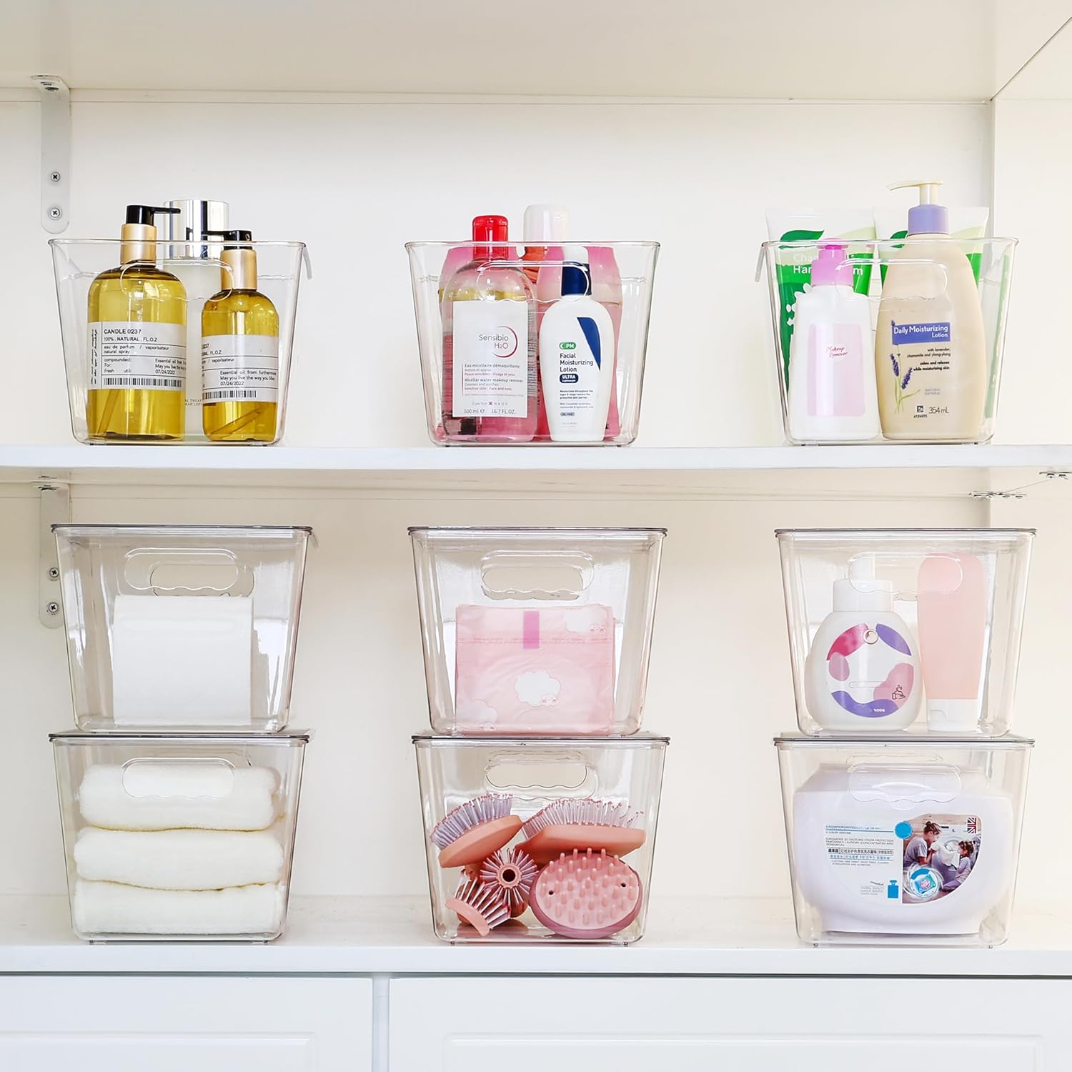 Vtopmart 6 Pack Clear Stackable Storage Bins with Lids, Large TLastic Containers with Handle for Pantry Organizer and Storage,Perfect for Bathroom,Cabinet,Kitchen,Fridge,Closet Organization
