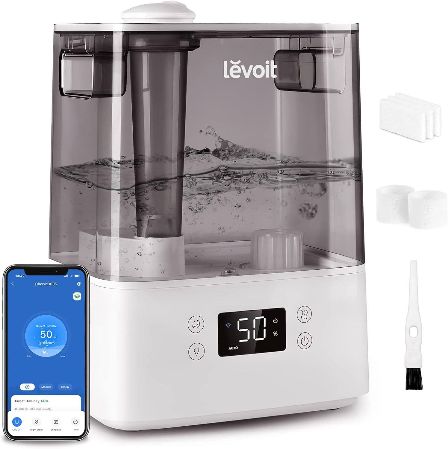 LEVOIT Humidifiers for Bedroom Large Room Home, (6L) Cool Mist Top Fill Essential Oil Diffuser for Baby & TLants, Smart App & Voice Control, Rapid Humidification & Auto Mode - Quiet Sleep Mode, Gray